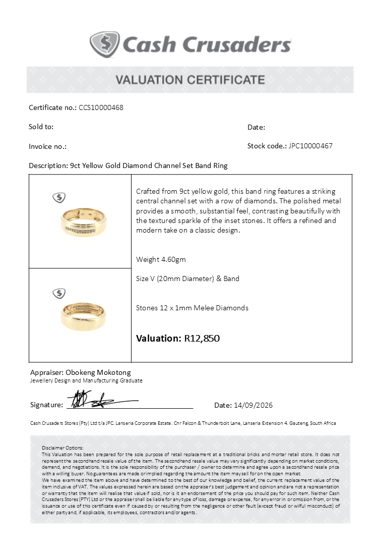 9ct Yellow Gold Diamond Channel Set Band Ring