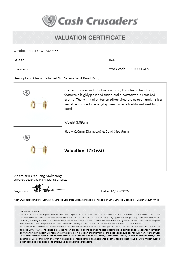 Classic Polished 9ct Yellow Gold Band Ring