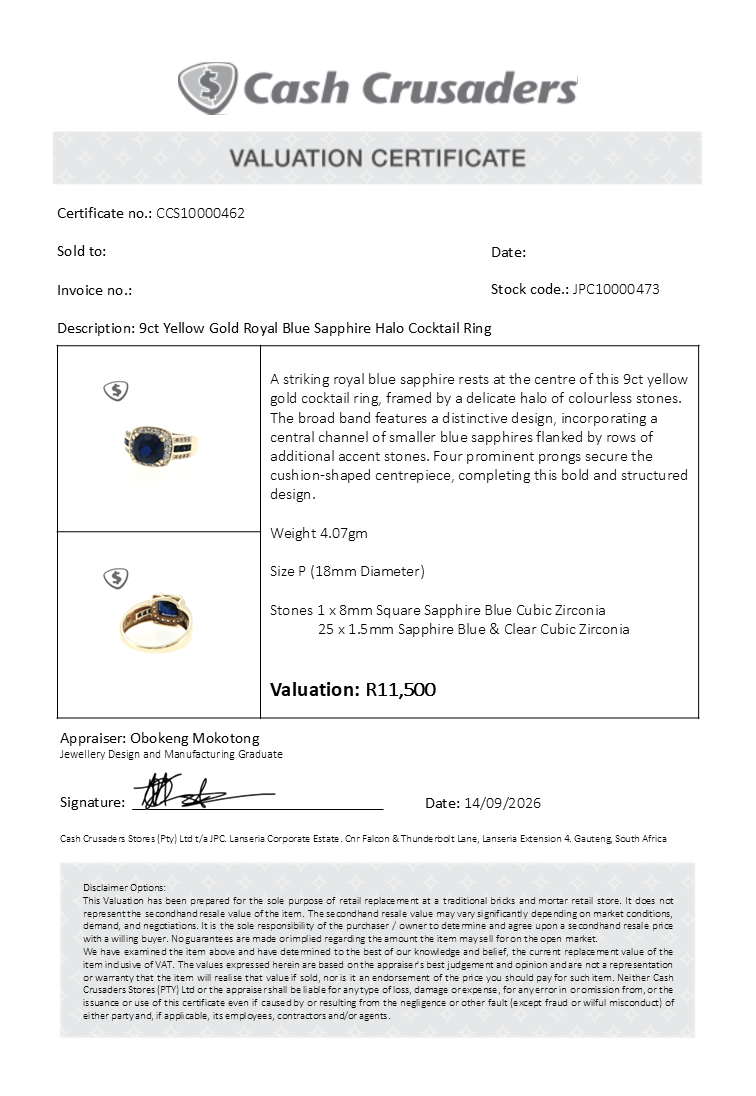 9ct Yellow Gold Royal Blue Sapphire Halo Cocktail Ring