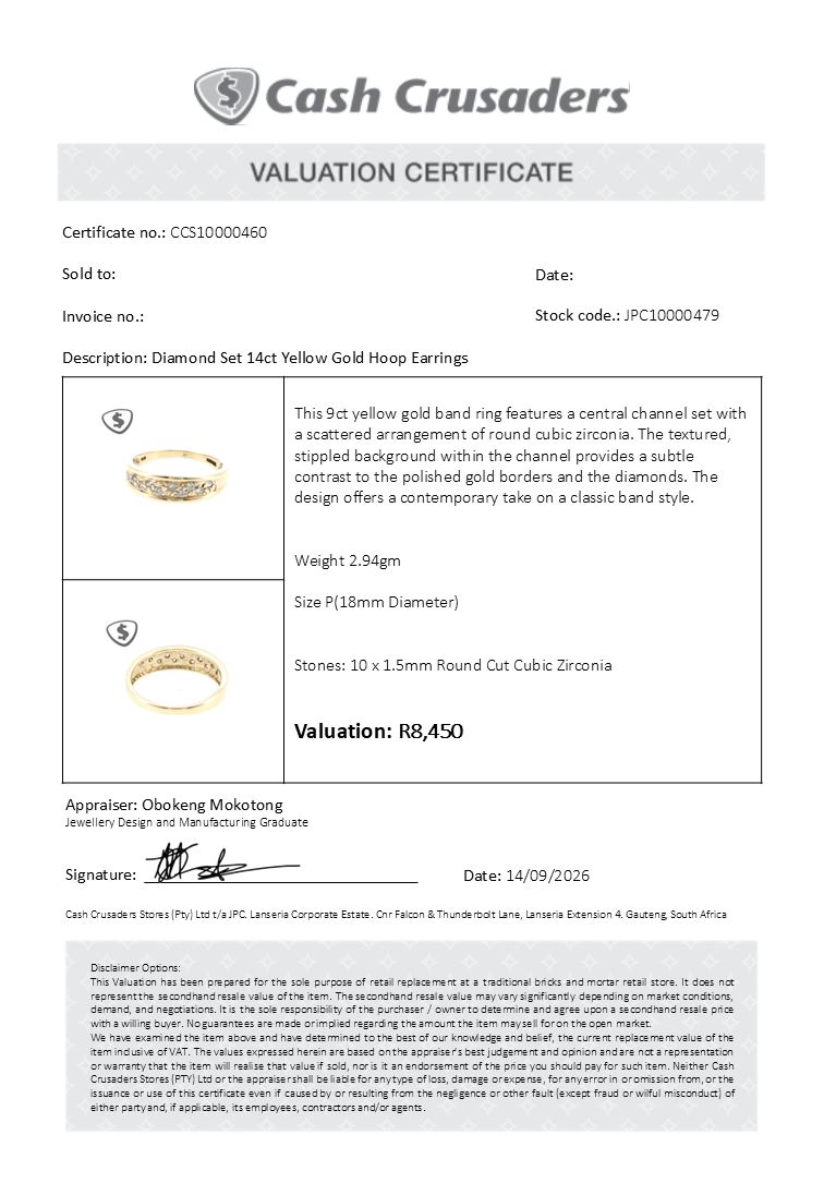 9ct Yellow Gold CZ Scattered Channel Band Ring