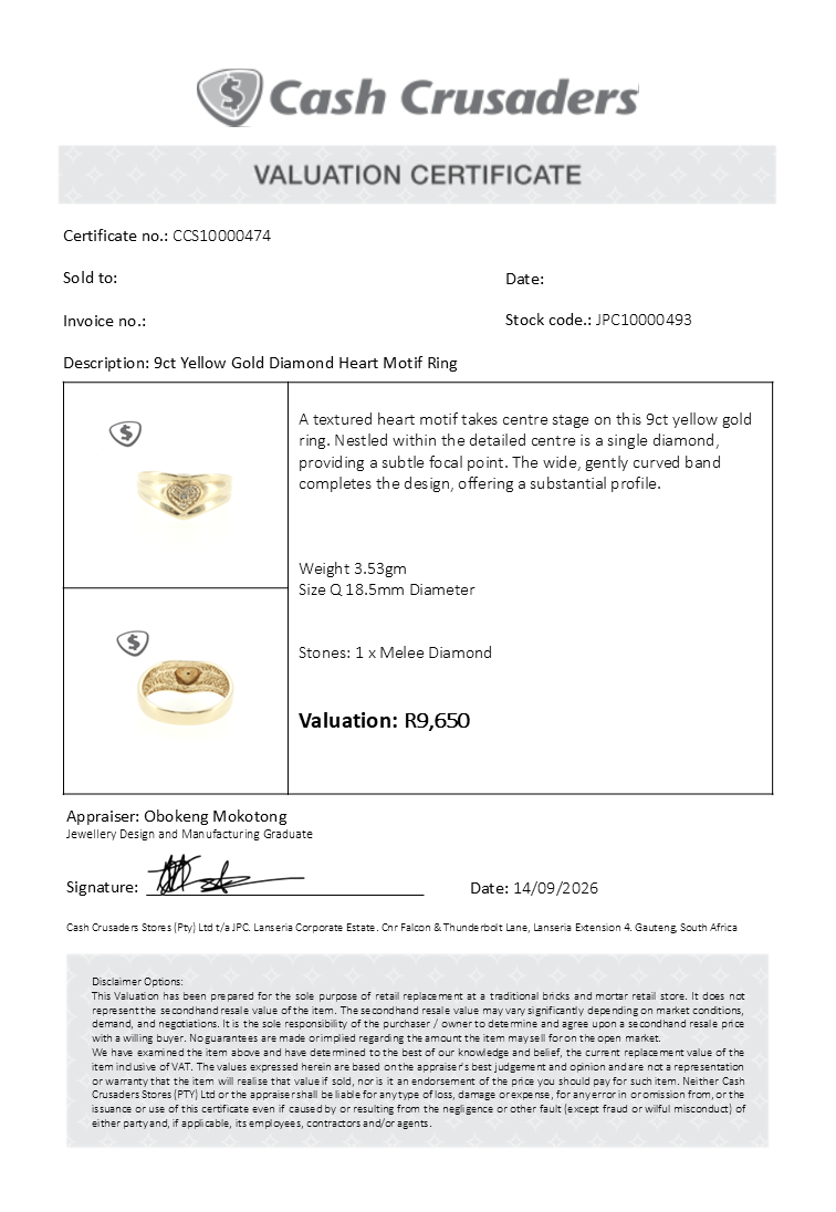 9ct Yellow Gold Diamond Heart Motif Ring