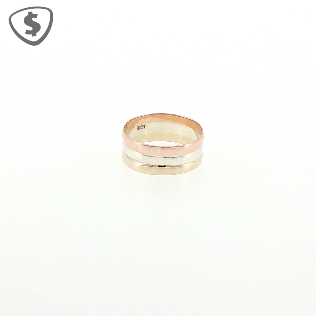 9ct Tri Colour Gold Band Ring