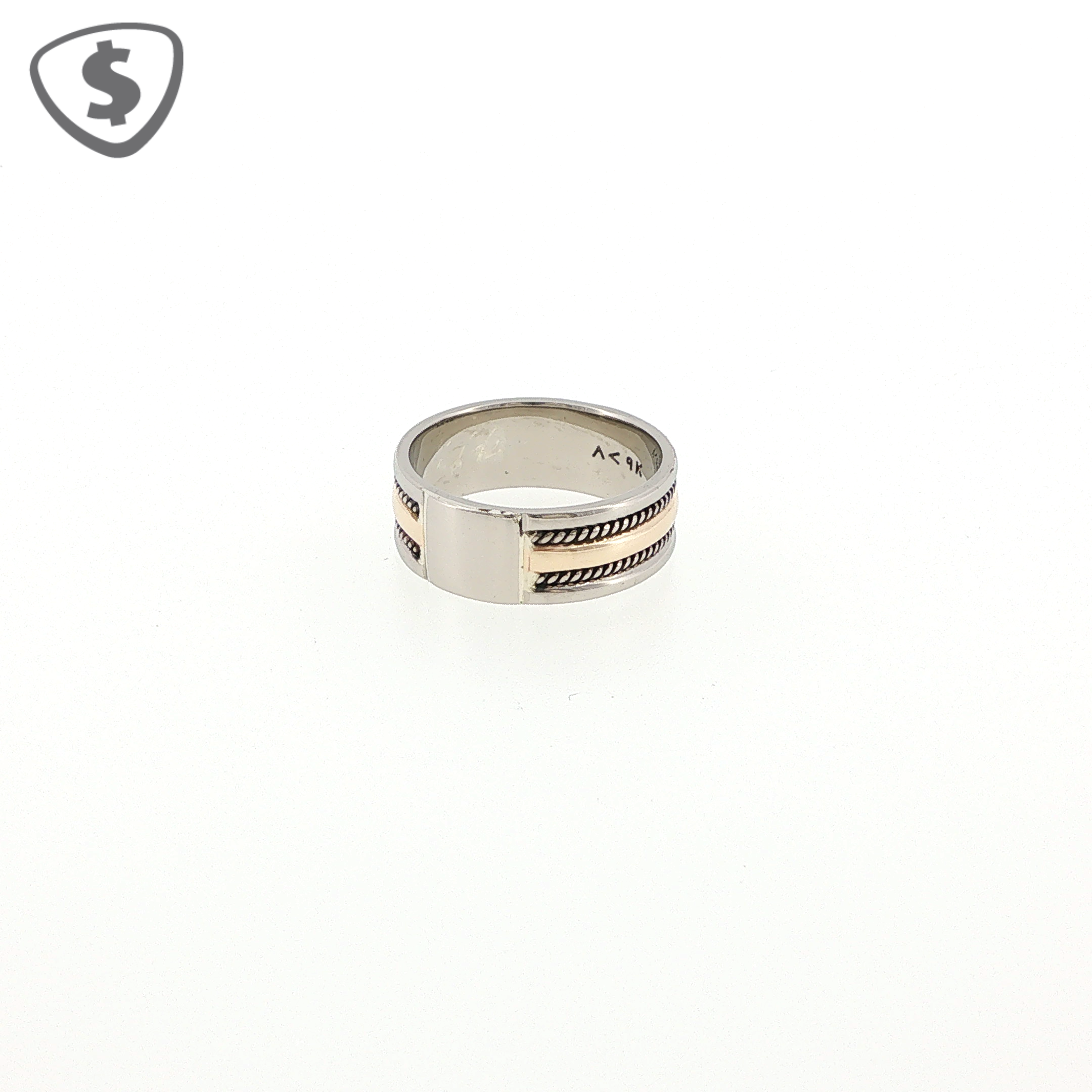 9ct Two Tone White Gold Band Ring with Rope Detailing
