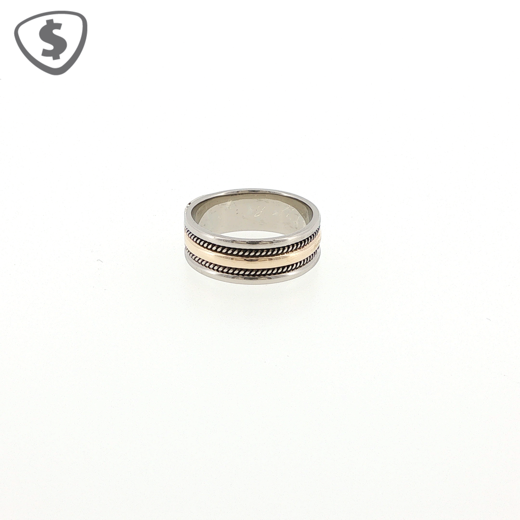 9ct Two Tone White Gold Band Ring with Rope Detailing
