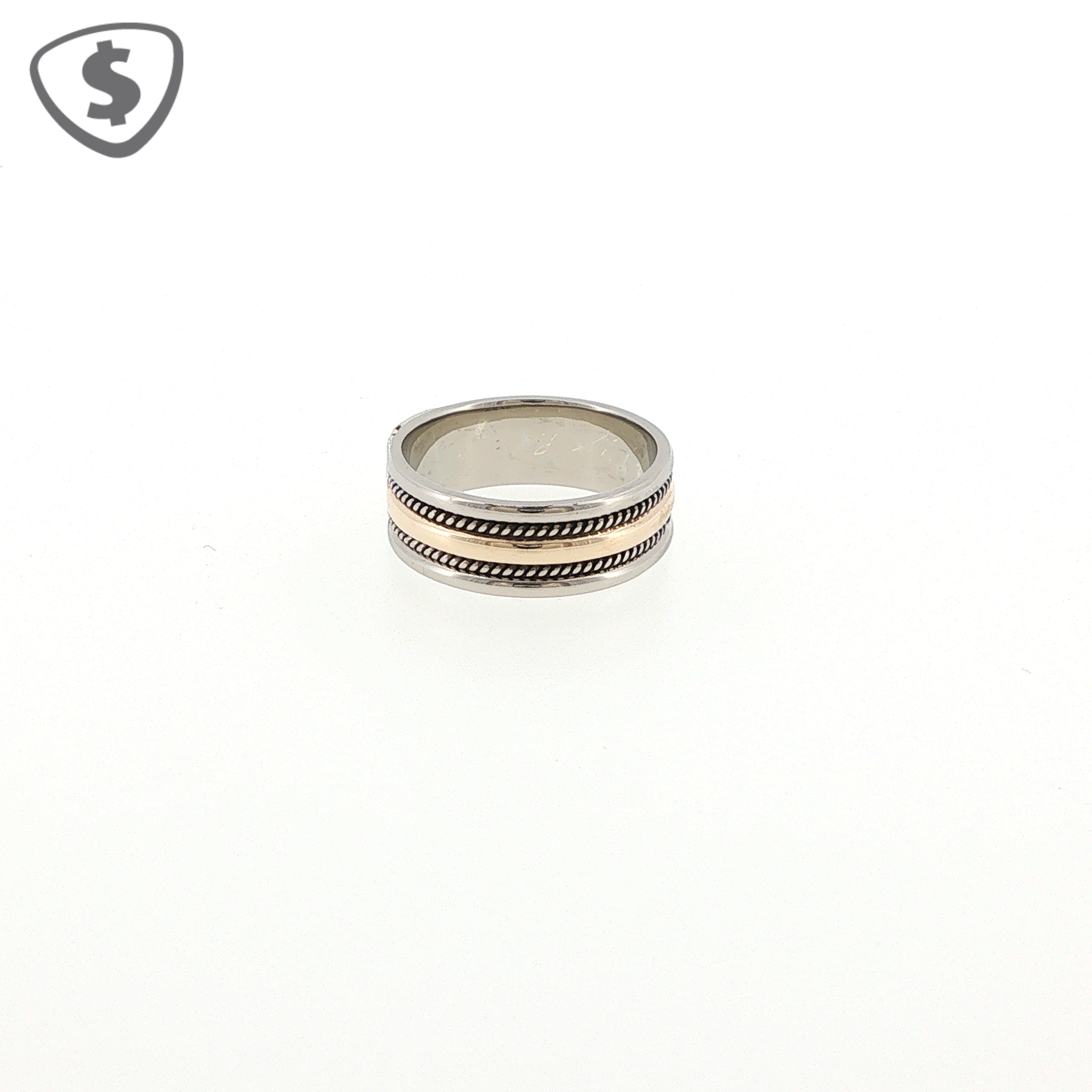 9ct Two Tone White Gold Band Ring with Rope Detailing