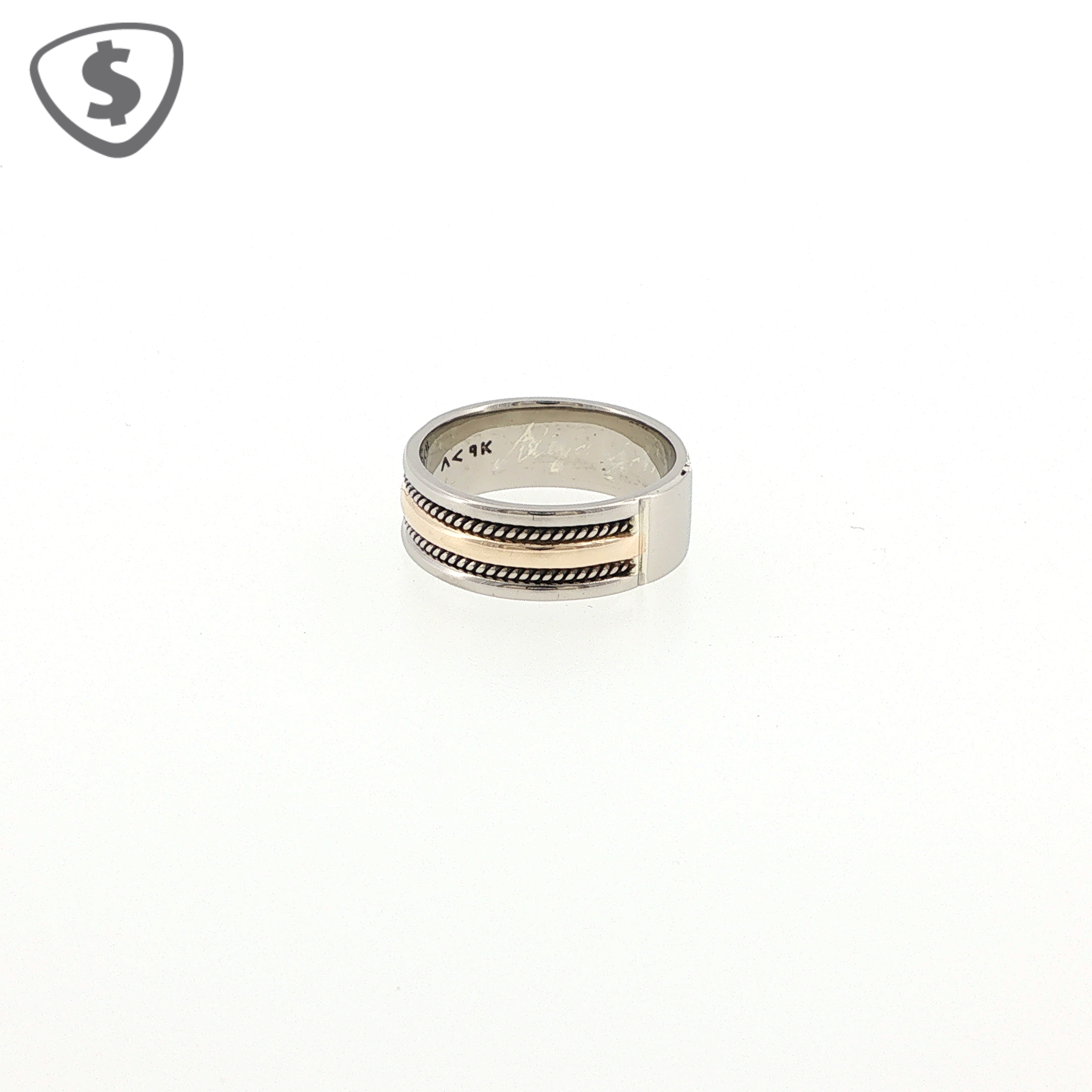 9ct Two Tone White Gold Band Ring with Rope Detailing
