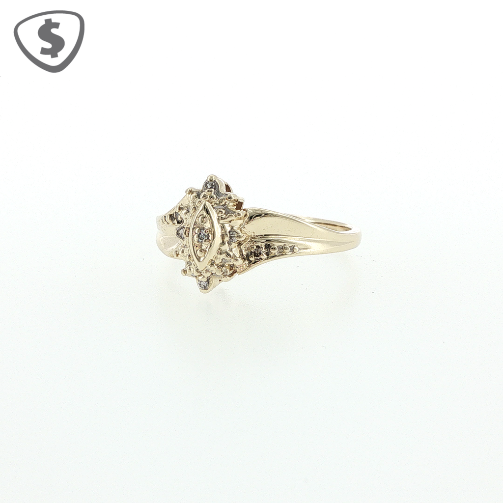 9ct Yellow Gold Diamond Cocktail Ring with Marquise Motif