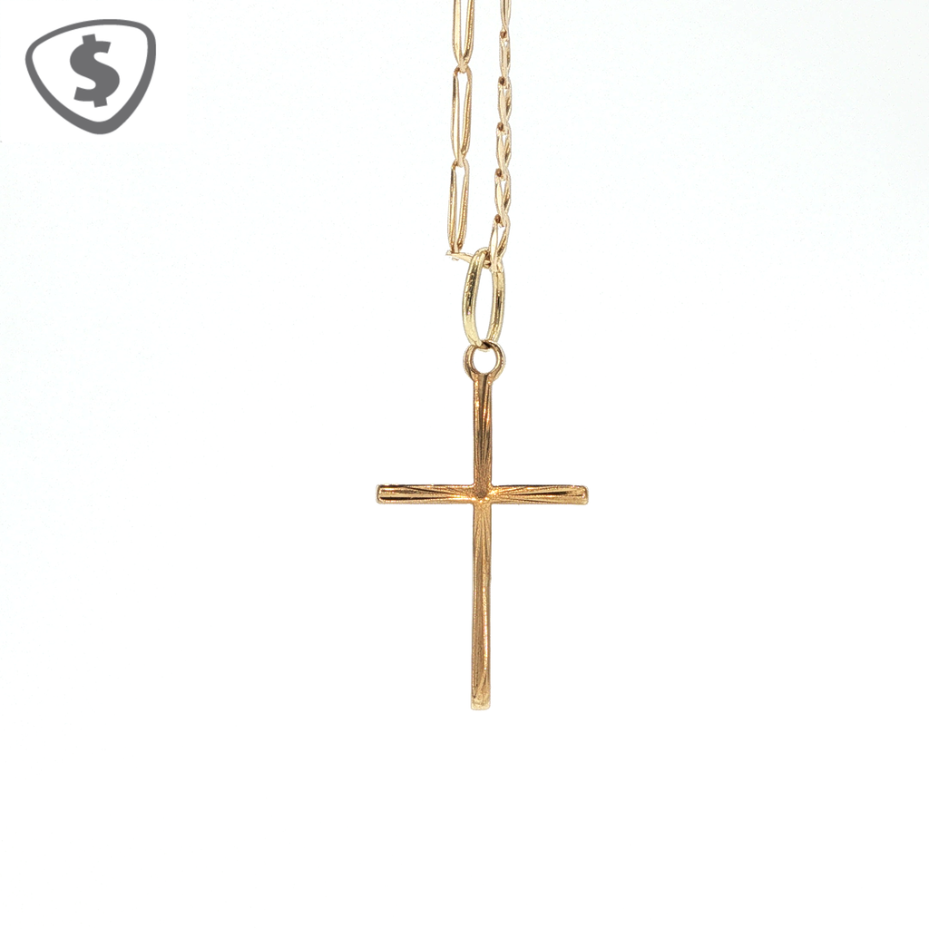 9ct Yellow Gold Cross Pendant on Elongated Link Chain