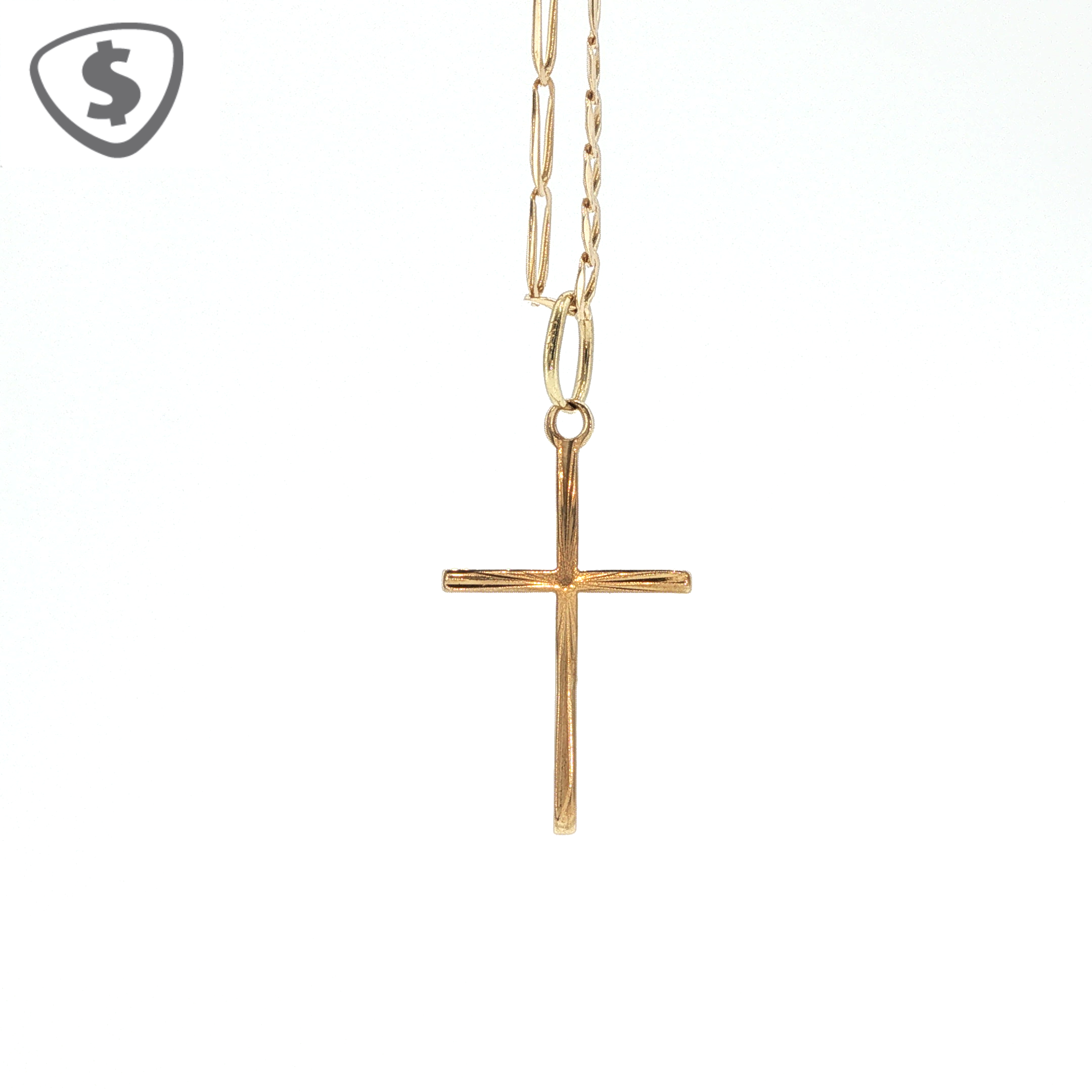 9ct Yellow Gold Cross Pendant on Elongated Link Chain