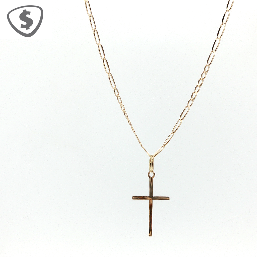 9ct Yellow Gold Cross Pendant on Elongated Link Chain