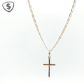 9ct Yellow Gold Cross Pendant on Elongated Link Chain