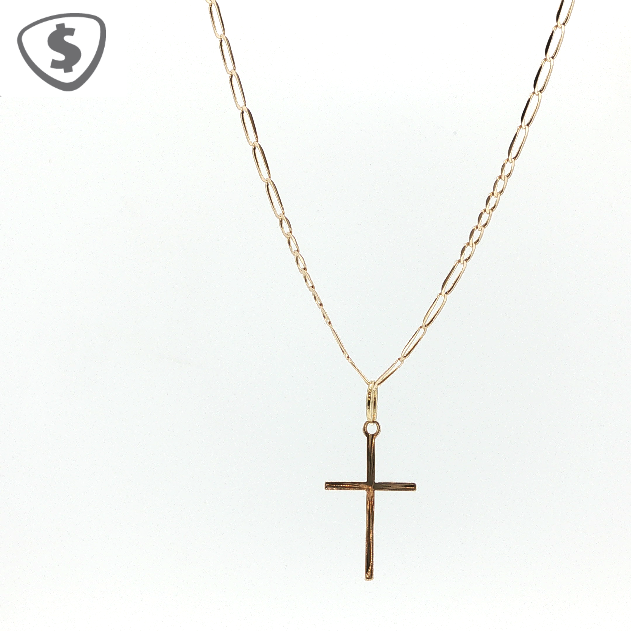 9ct Yellow Gold Cross Pendant on Elongated Link Chain