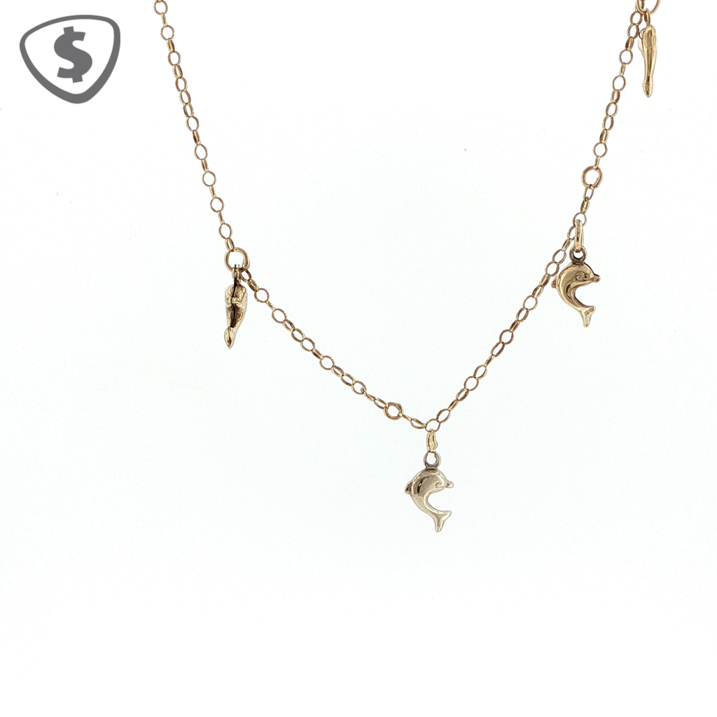 9ct Yellow Gold Dolphin Charm Bracelet