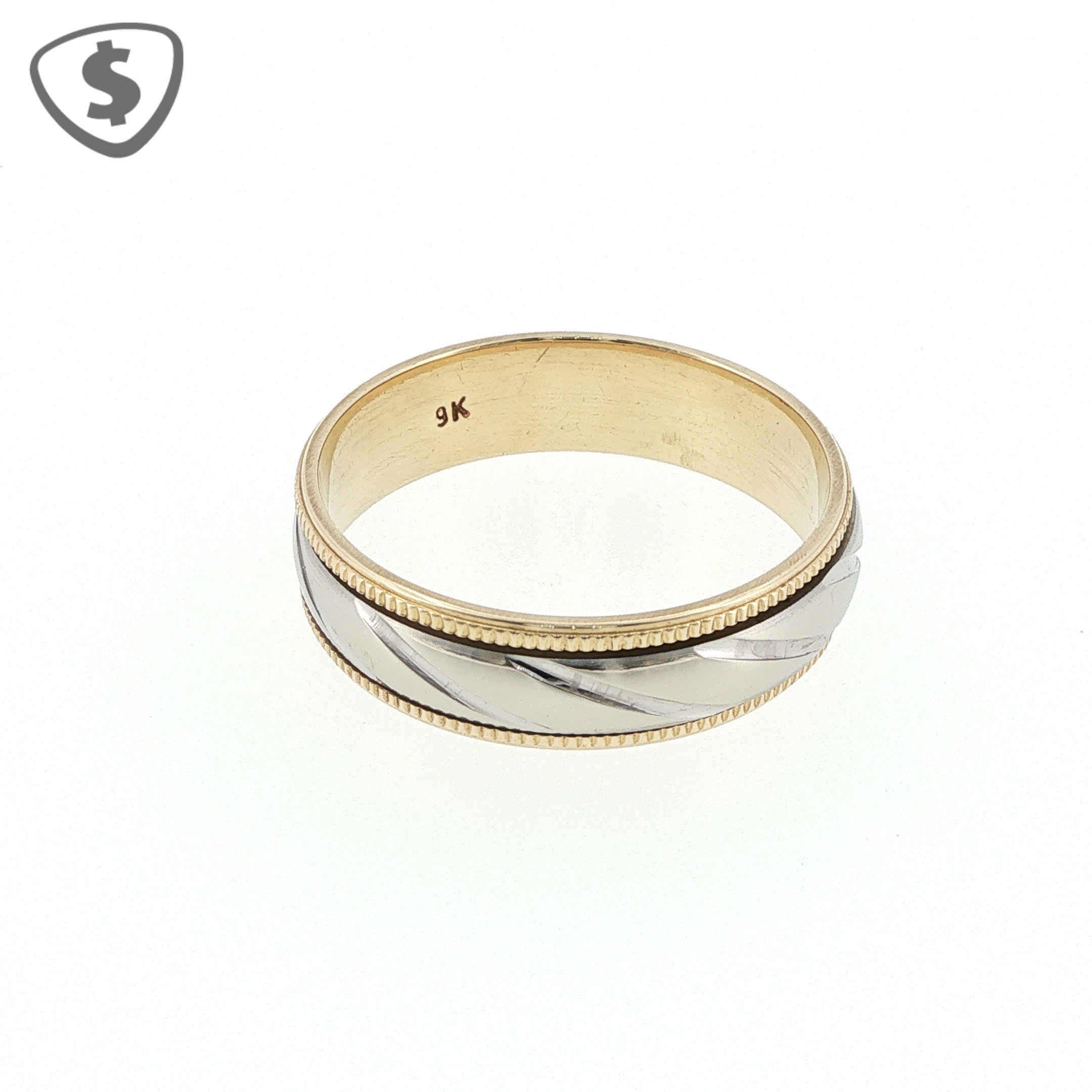 9ct Gold Two Tone Patterned Wedding Ring