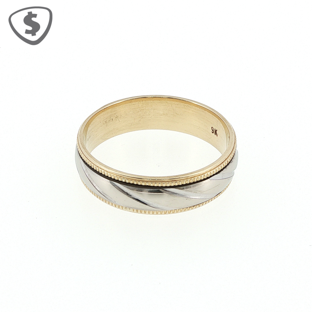 9ct Gold Two Tone Patterned Wedding Ring