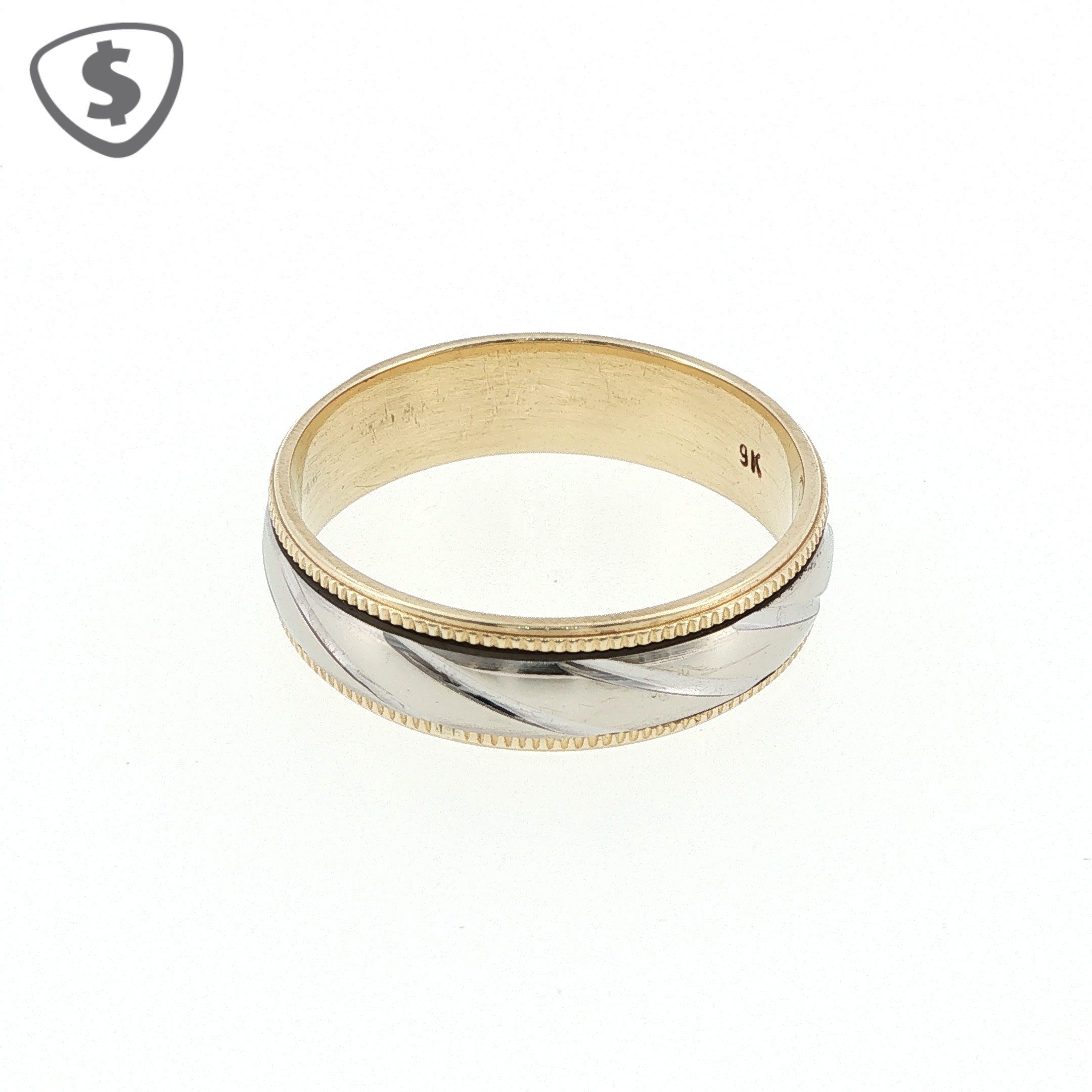 9ct Gold Two Tone Patterned Wedding Ring