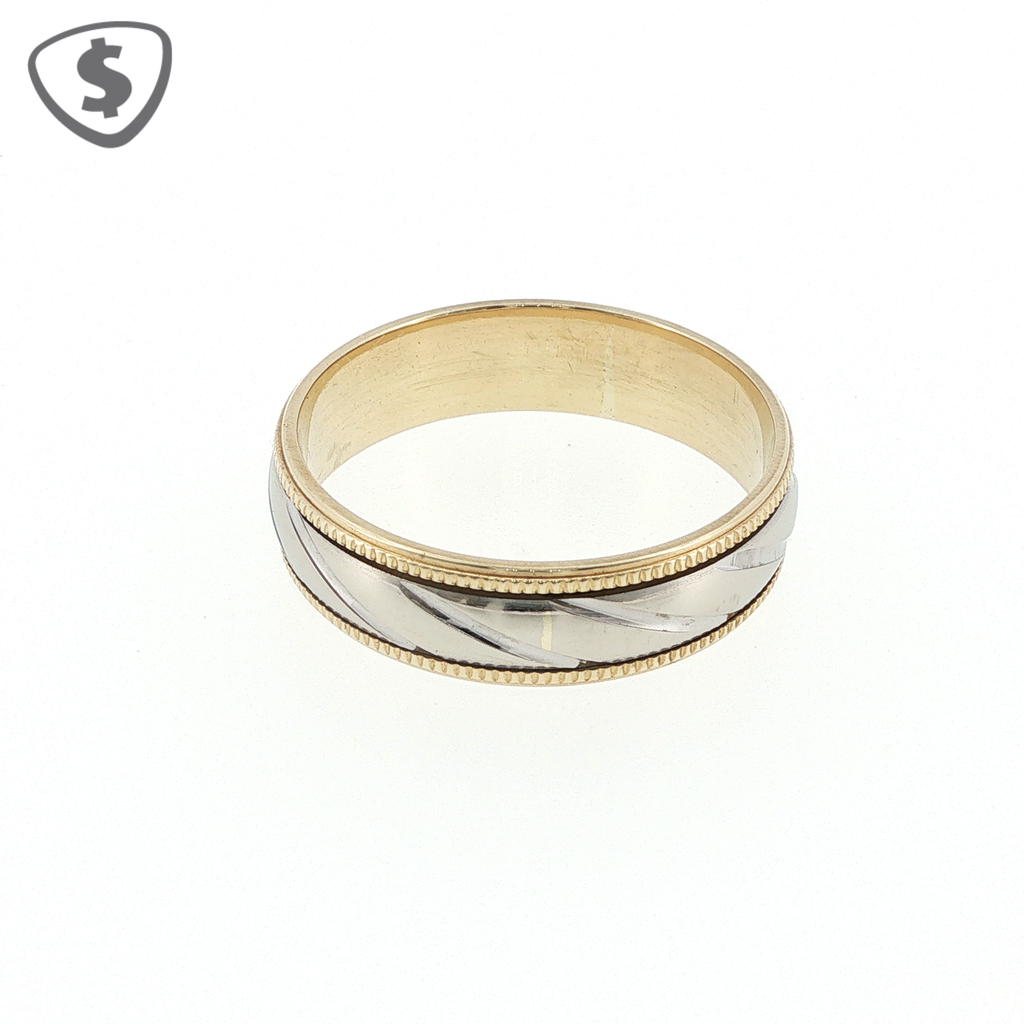 9ct Gold Two Tone Patterned Wedding Ring