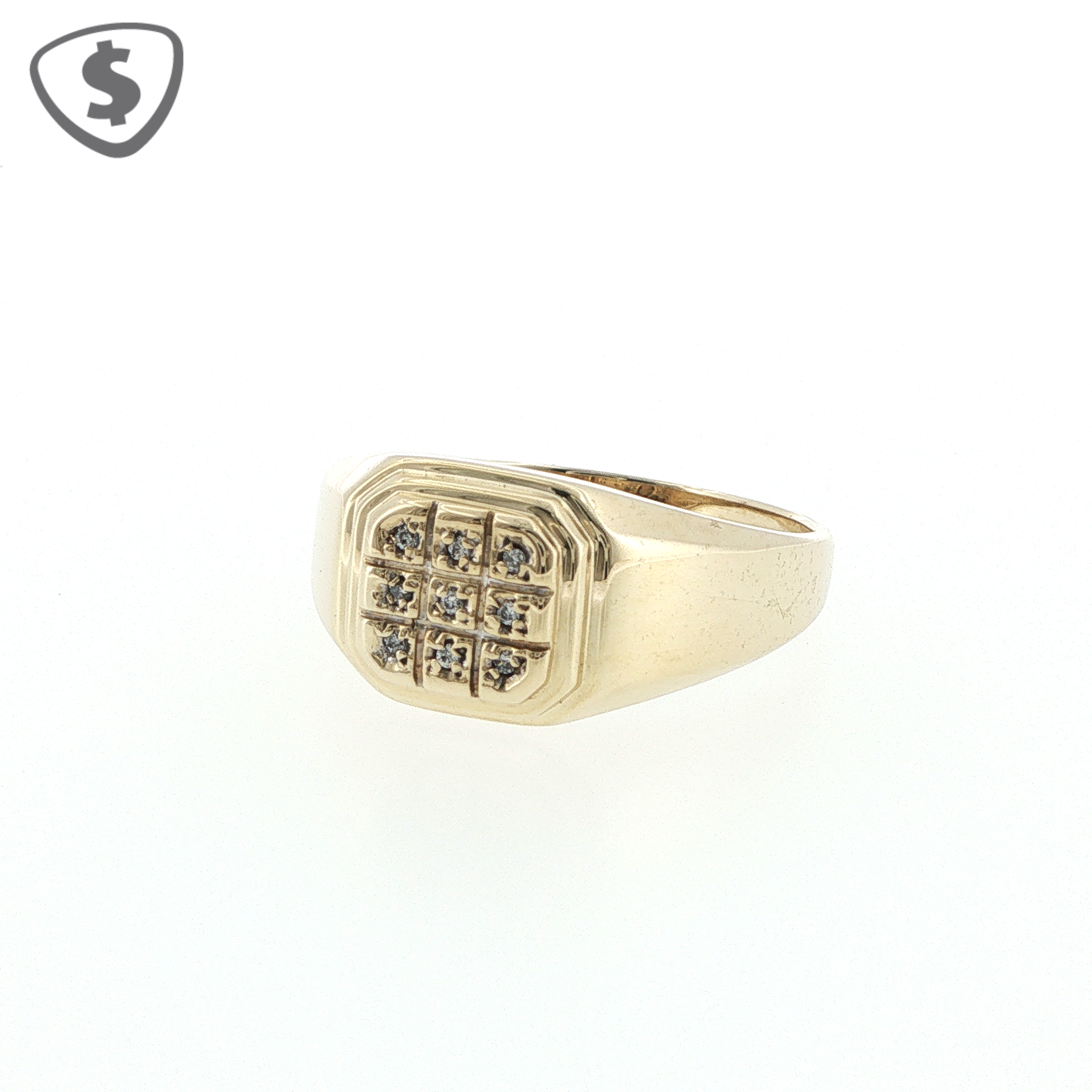9ct Yellow Gold 9 Stone Diamond Grid Signet Ring