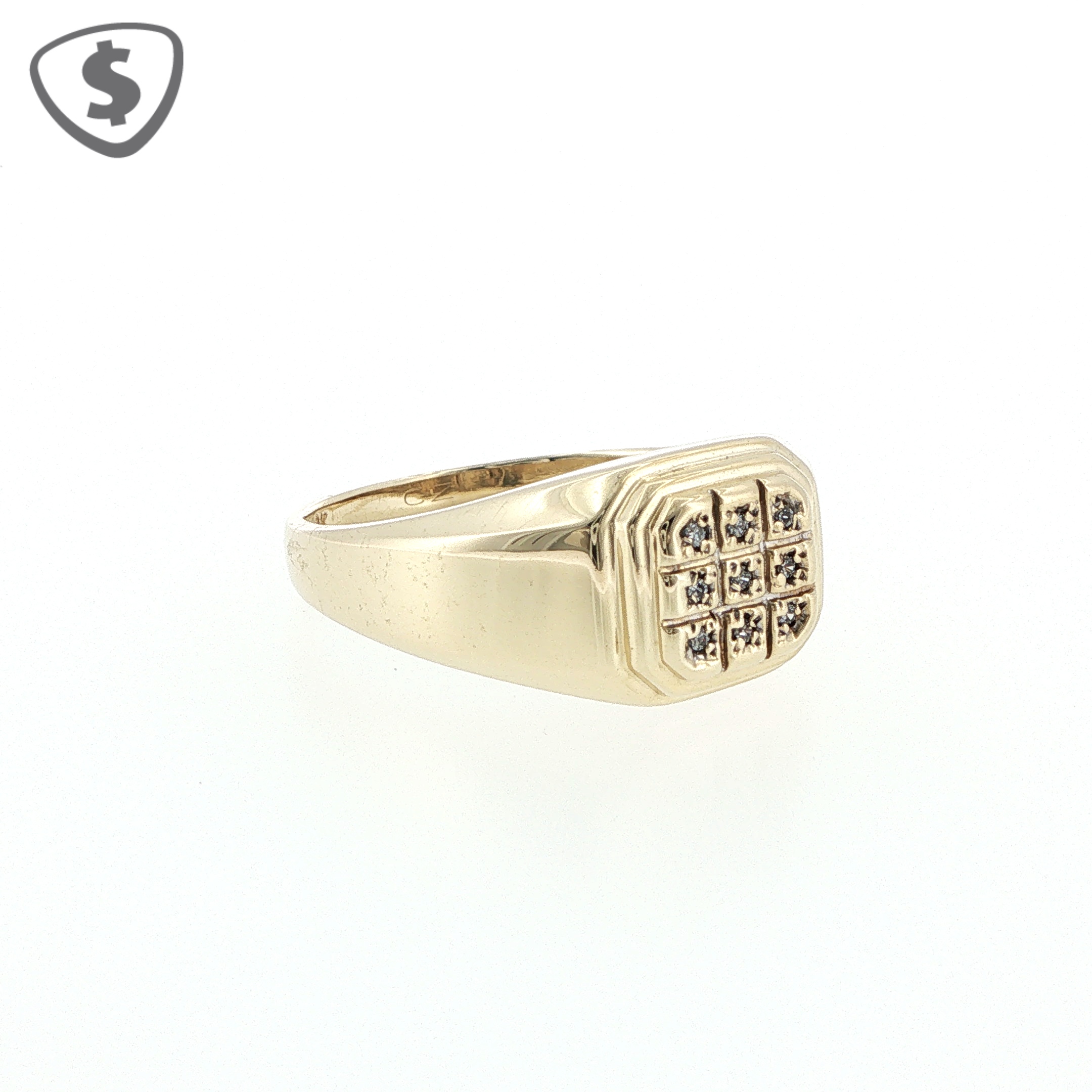 9ct Yellow Gold 9 Stone Diamond Grid Signet Ring