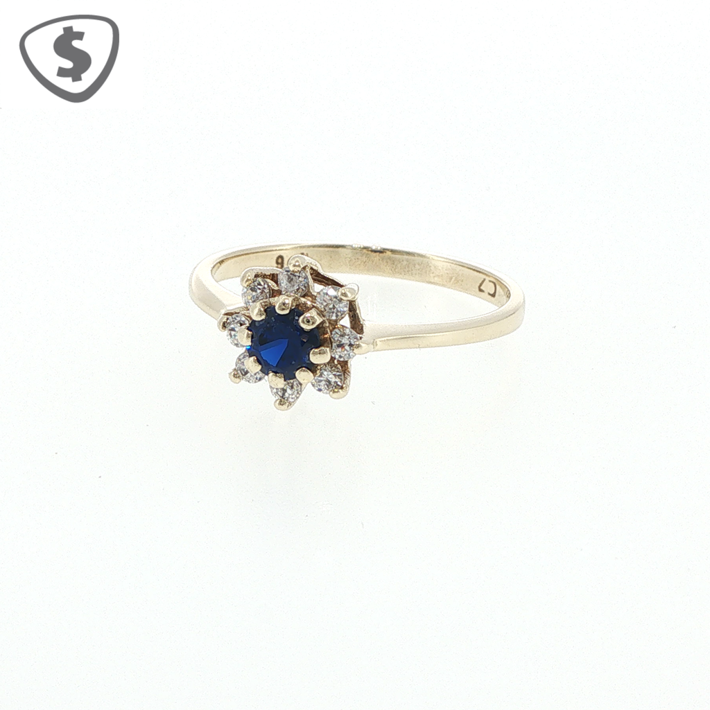 9ct Yellow Gold Royal Blue Floral Cluster Cocktail Ring