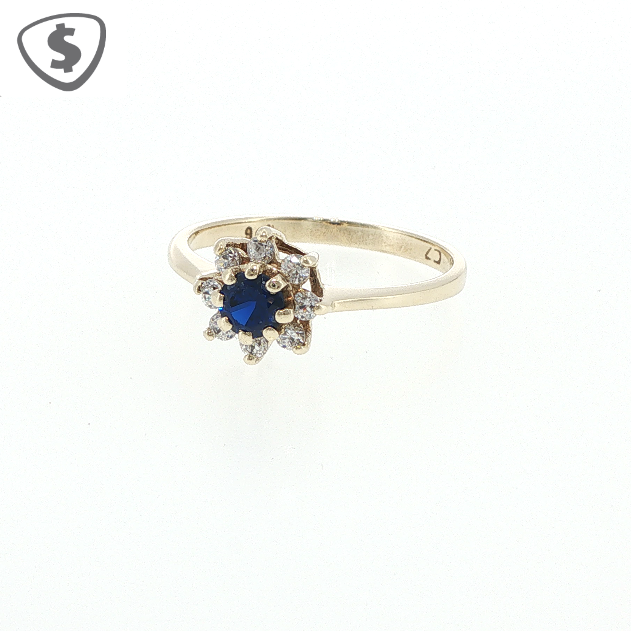 9ct Yellow Gold Royal Blue Floral Cluster Cocktail Ring