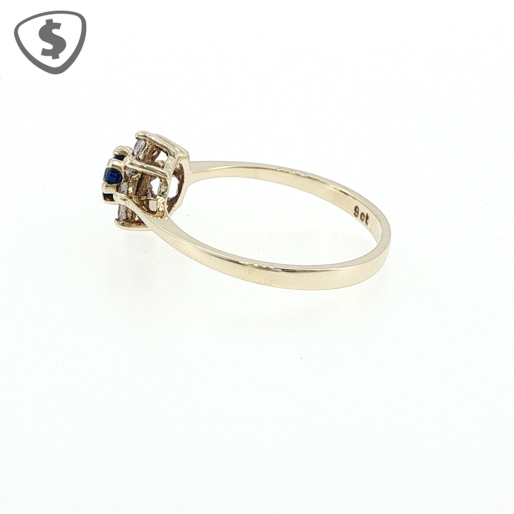 9ct Yellow Gold Royal Blue Floral Cluster Cocktail Ring