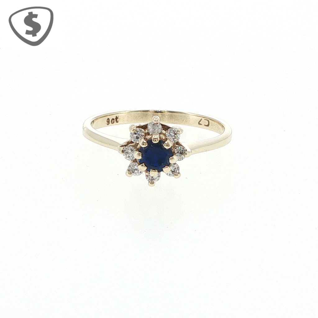 9ct Yellow Gold Royal Blue Floral Cluster Cocktail Ring