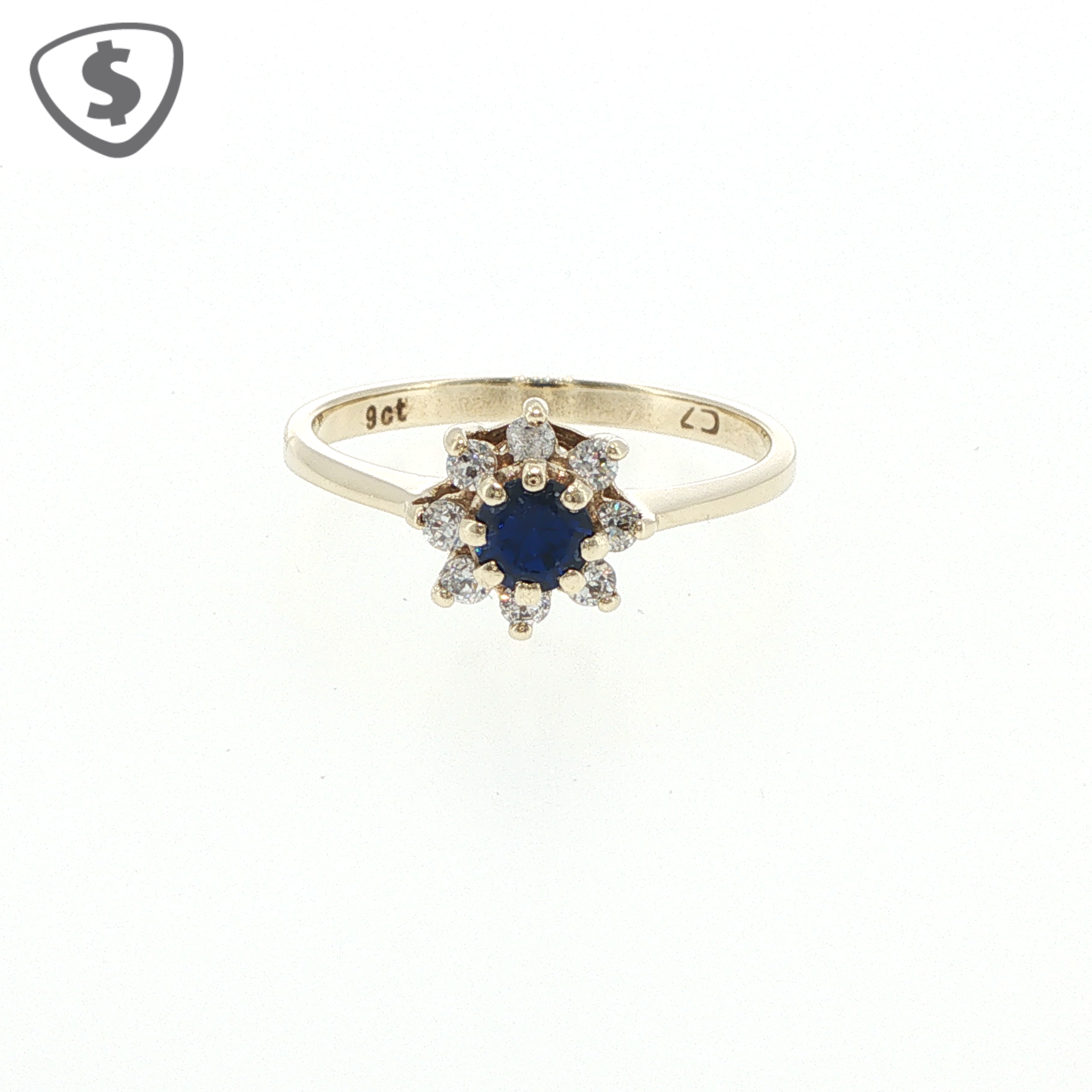 9ct Yellow Gold Royal Blue Floral Cluster Cocktail Ring