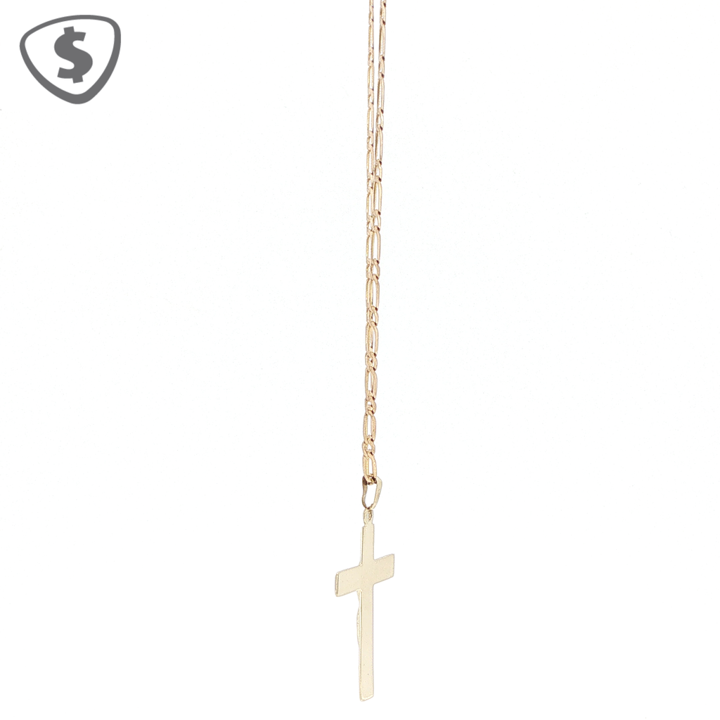 9ct Yellow Gold Crucifix Pendant on Figaro Chain
