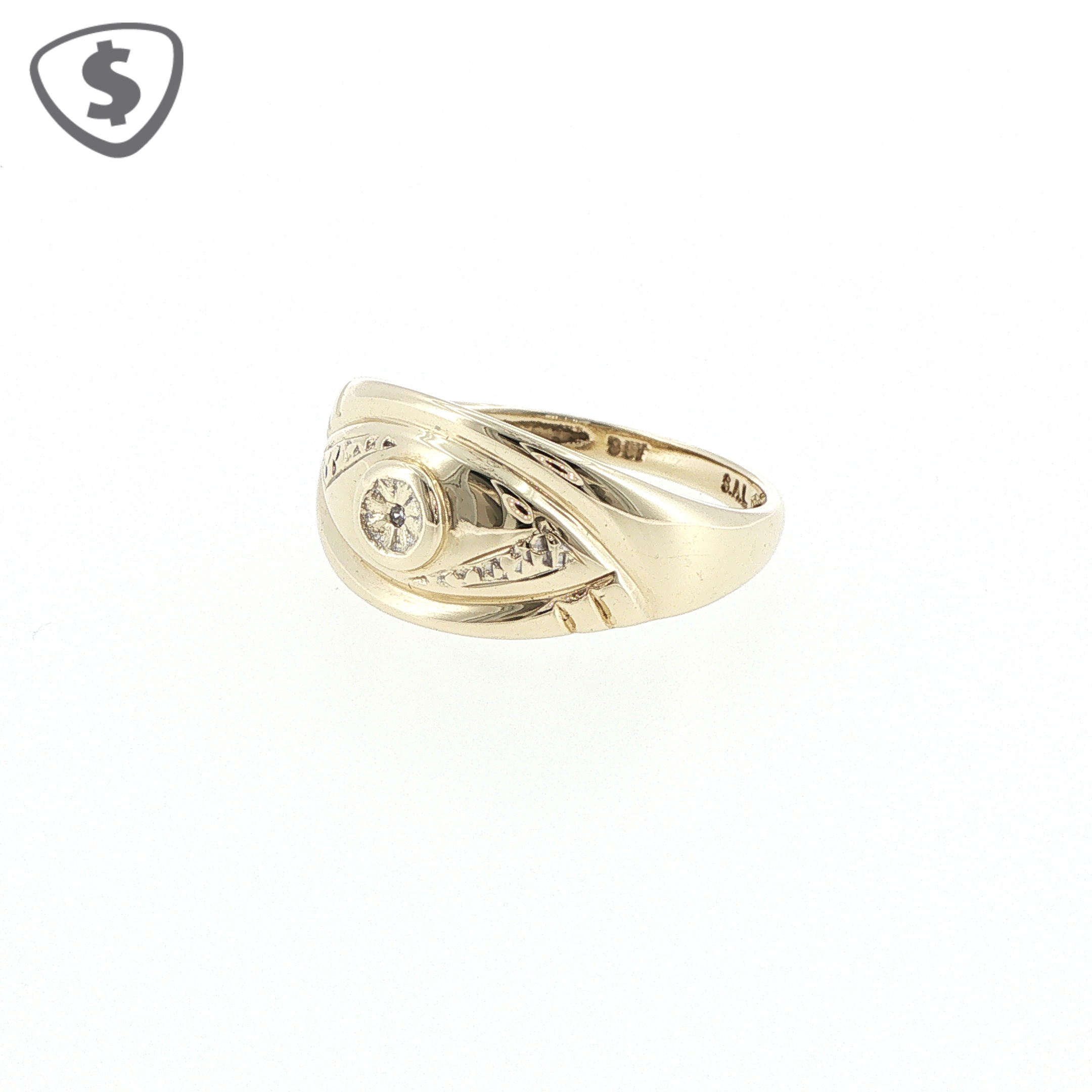 9ct Engraved Yellow Gold Diamond Signet Ring