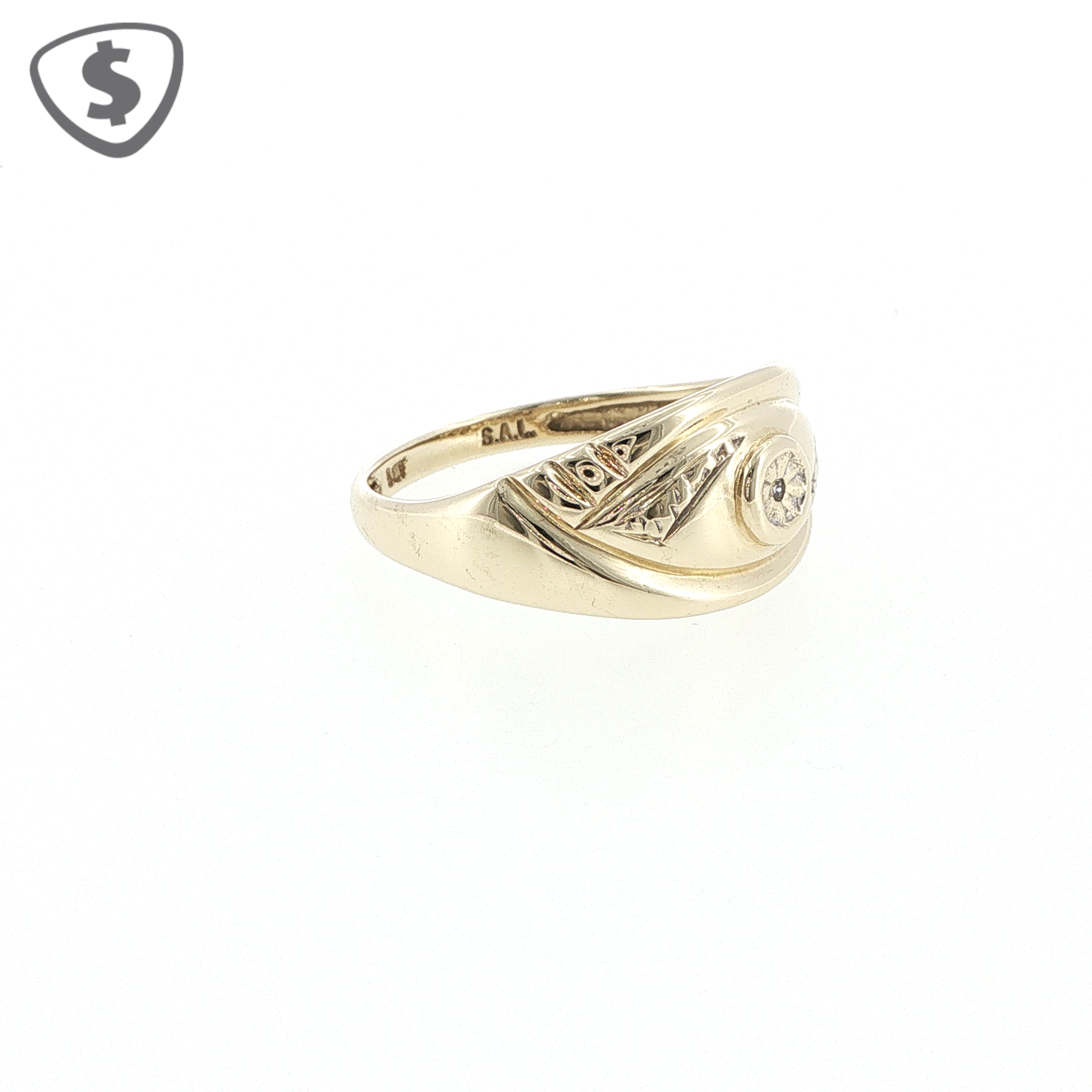 9ct Engraved Yellow Gold Diamond Signet Ring