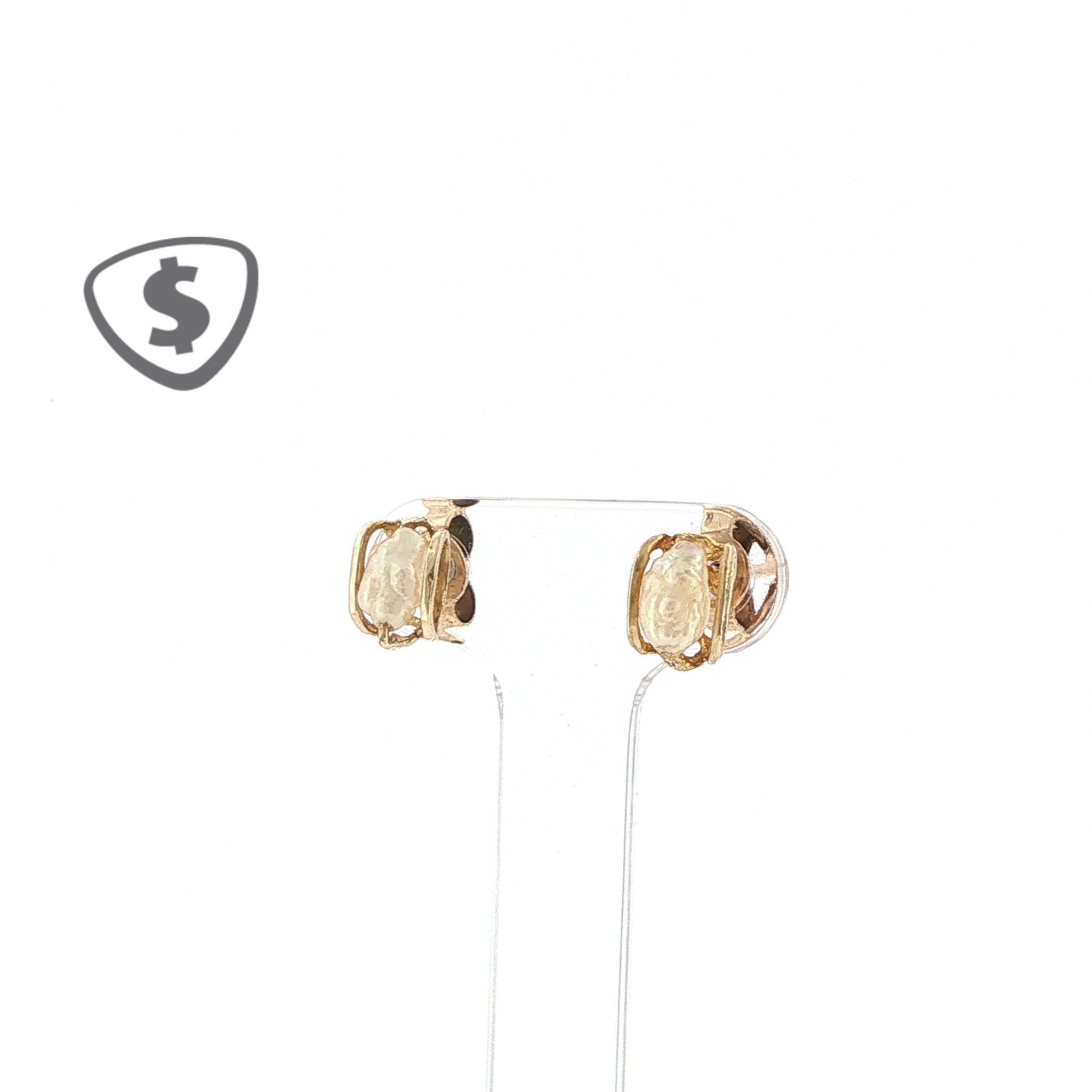 9ct Yellow Gold Carved Quartz Wire Frame Stud Earrings