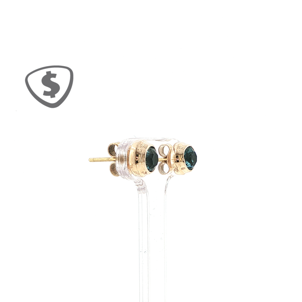 9ct Yellow Gold Blue Cubix Zirconia Stud Earrings