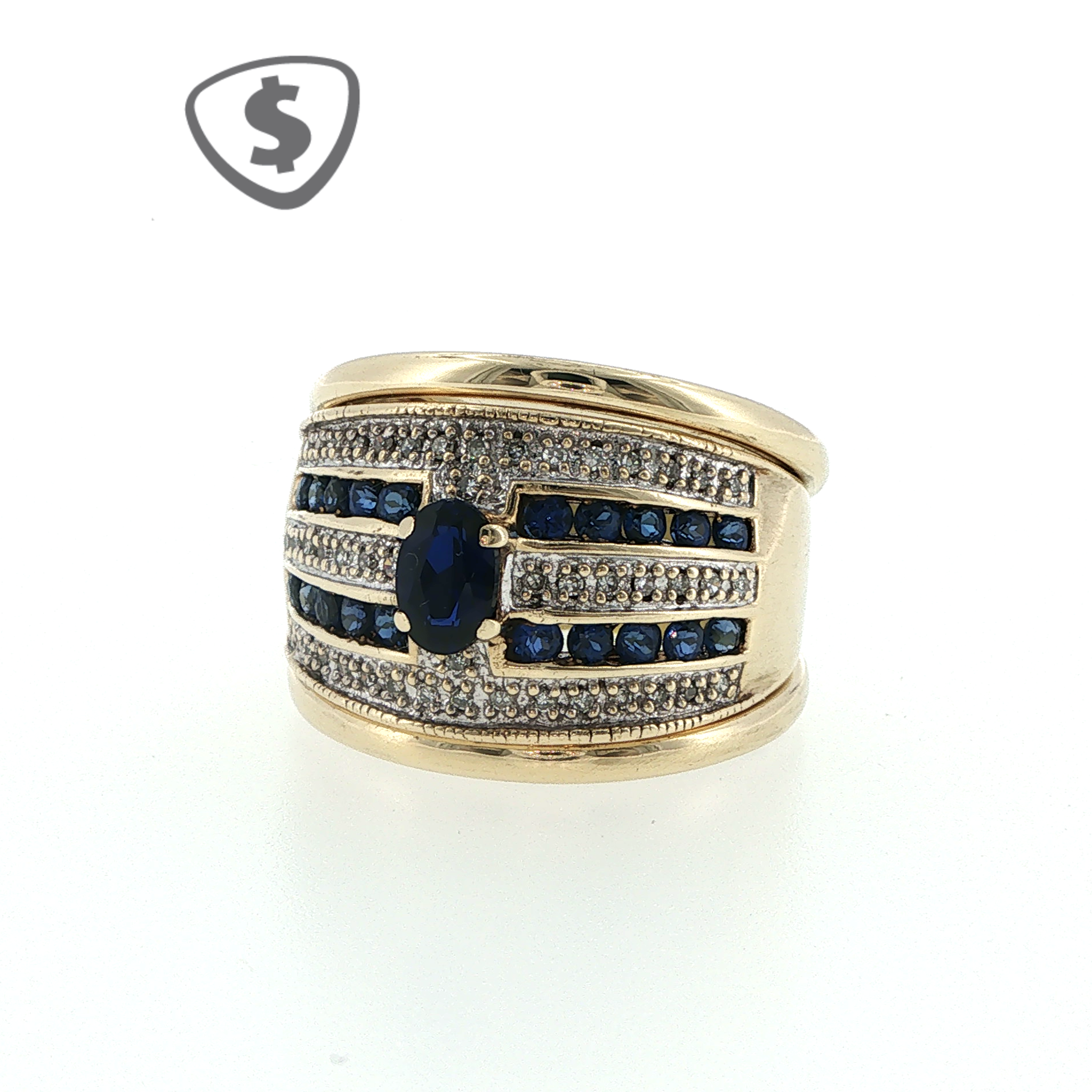 9ct Yellow Gold Deep Blue Sapphire Multi-Stone Ring