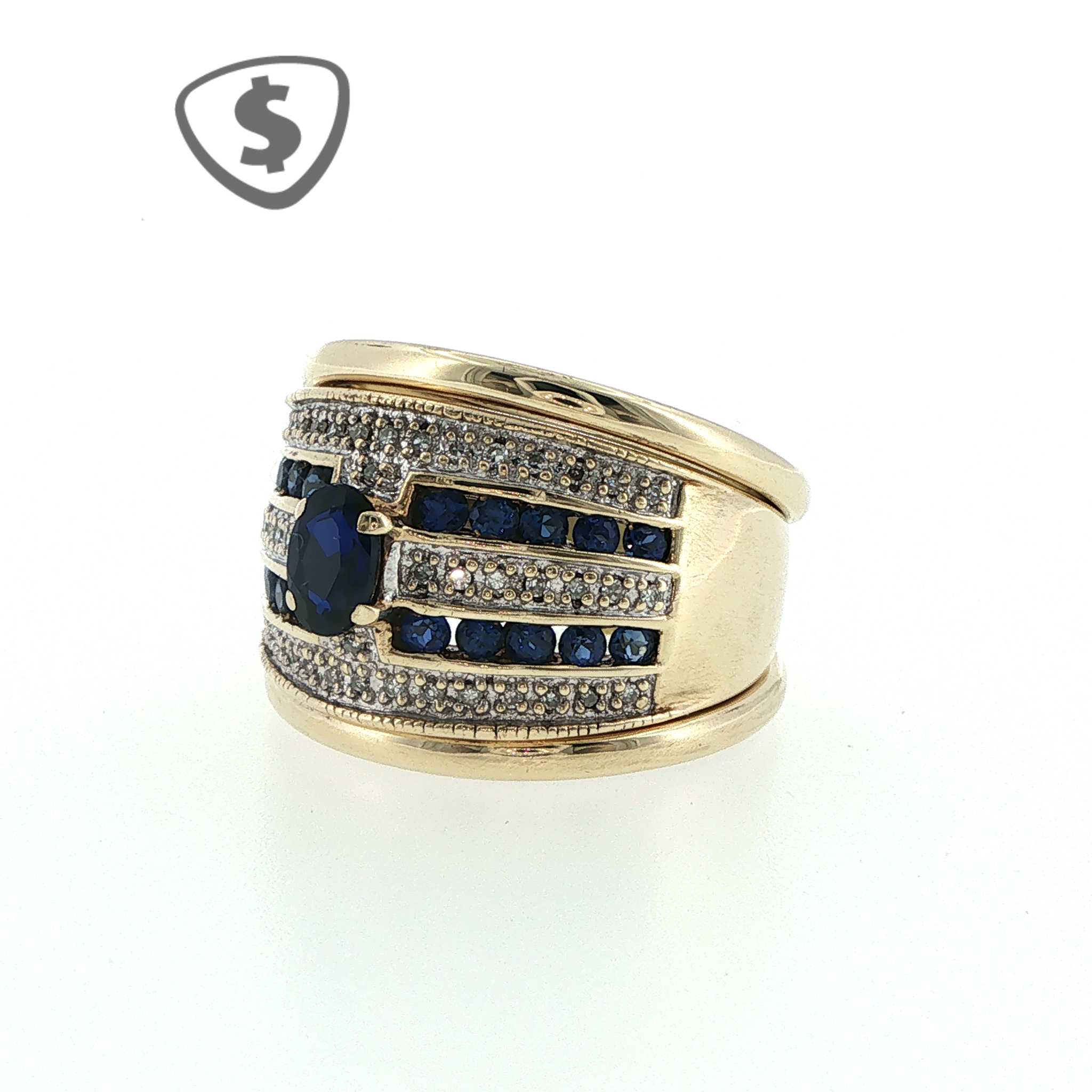 9ct Yellow Gold Deep Blue Sapphire Multi-Stone Ring