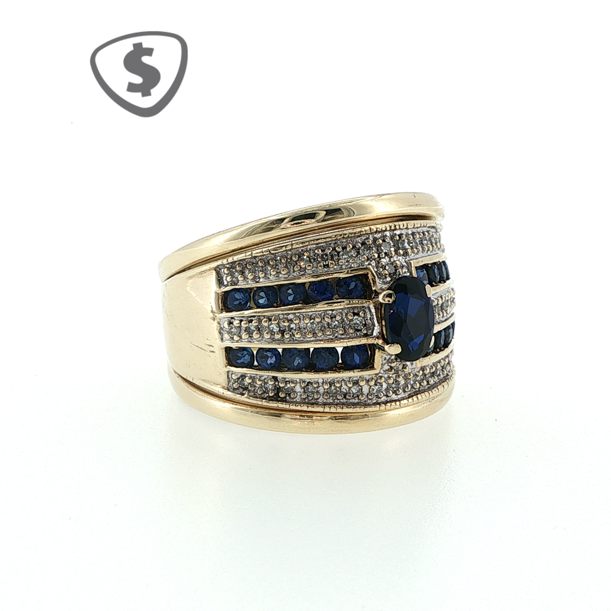 9ct Yellow Gold Deep Blue Sapphire Multi-Stone Ring
