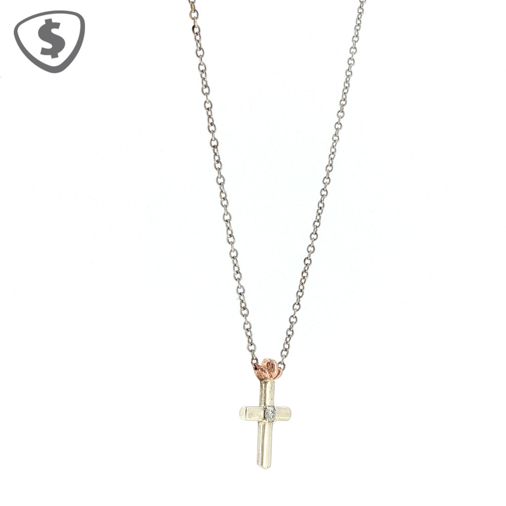9ct White Gold Cross Pendant Necklace