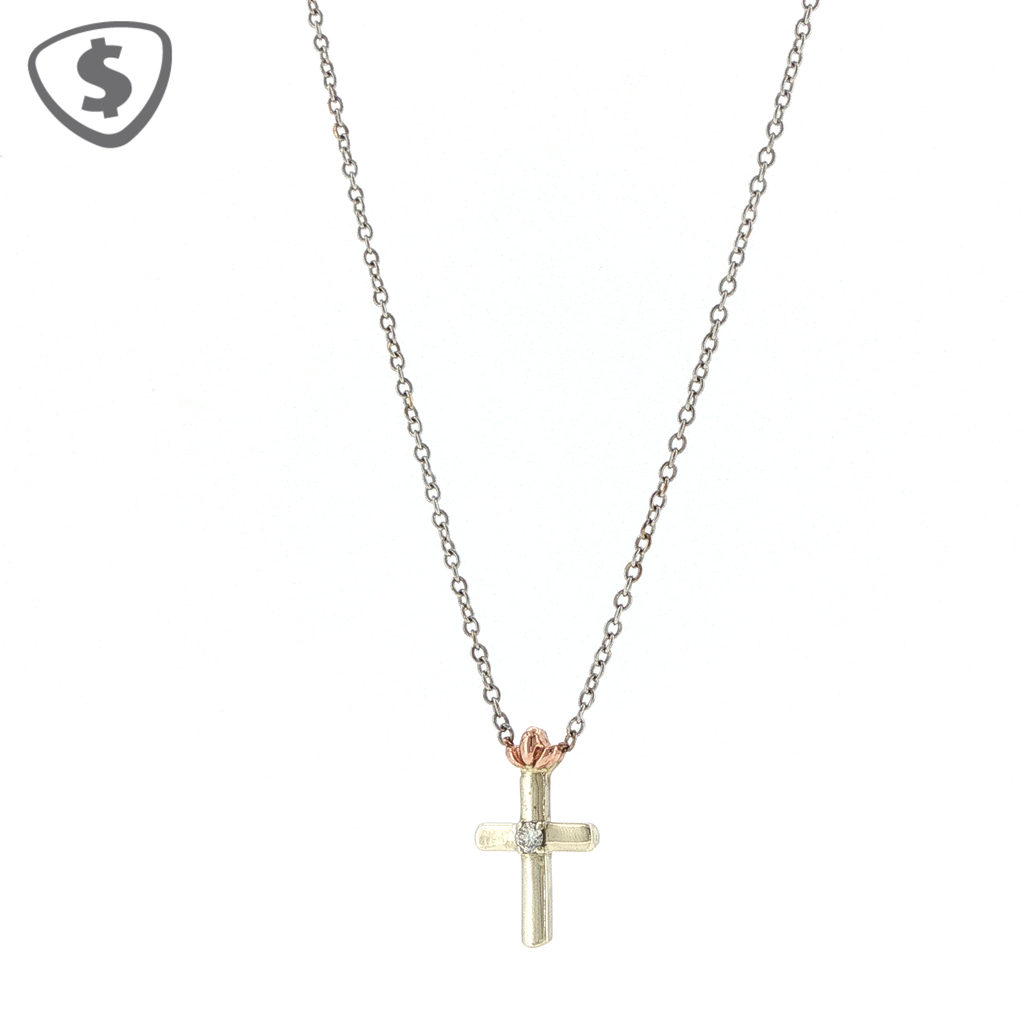 9ct White Gold Cross Pendant Necklace