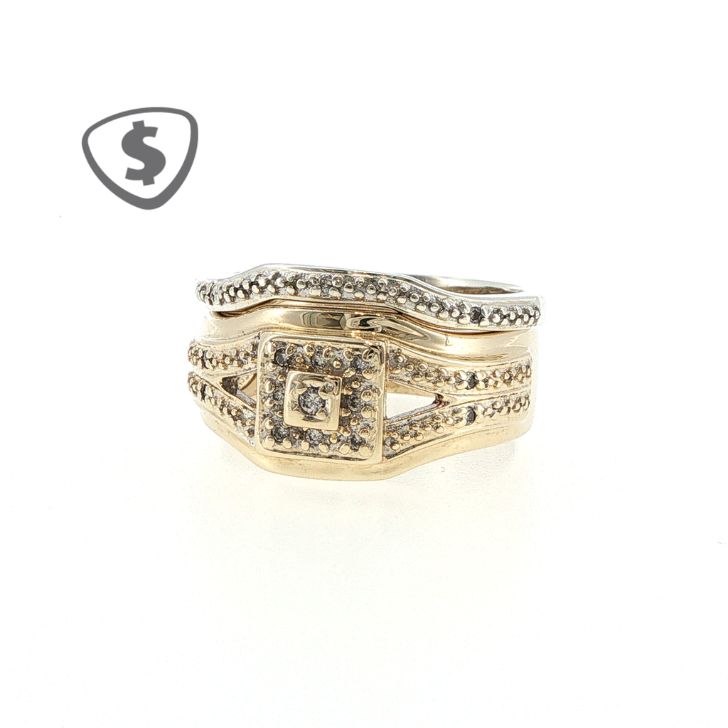 9ct Yellow and White Gold Diamond Wedding Ring Set