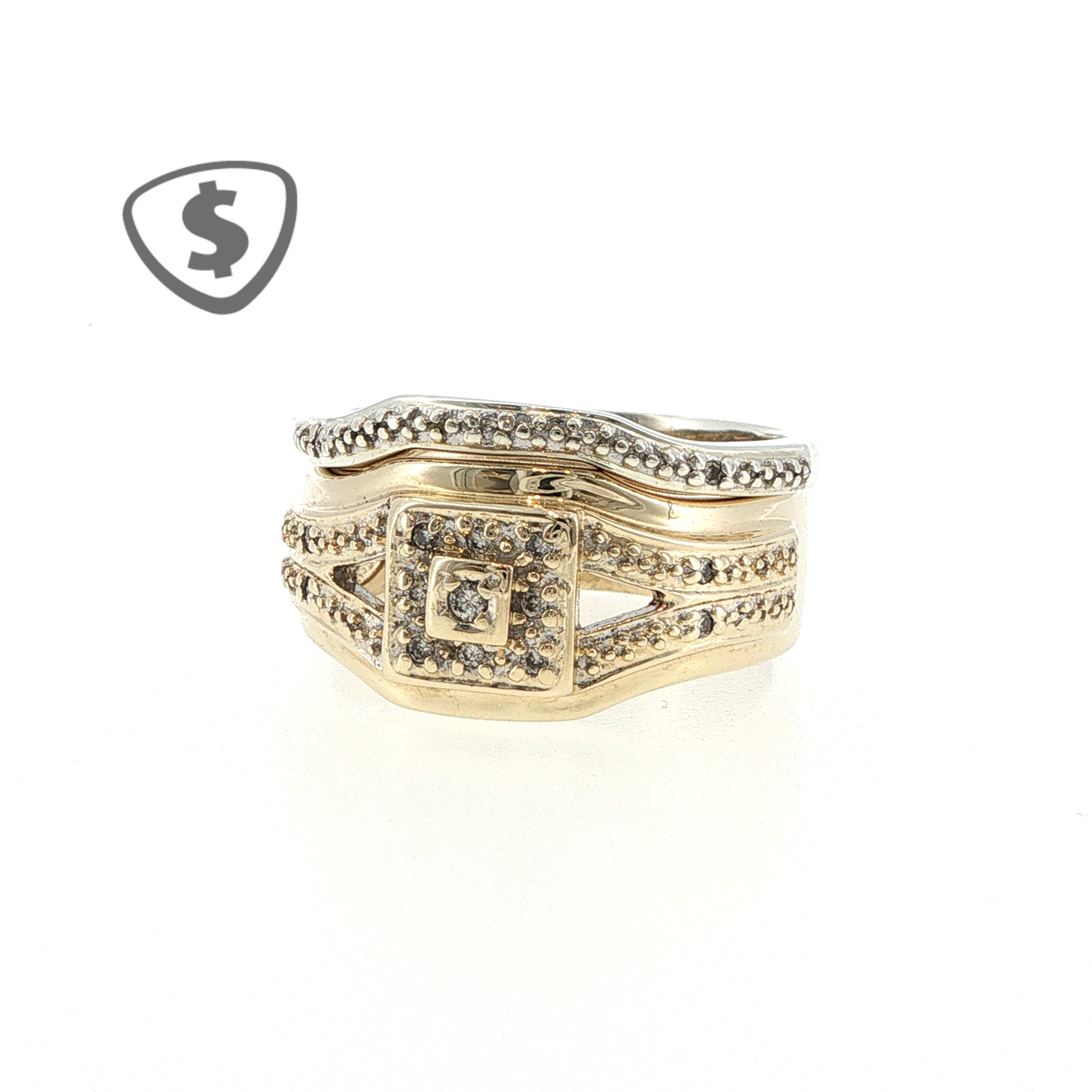 9ct Yellow and White Gold Diamond Wedding Ring Set