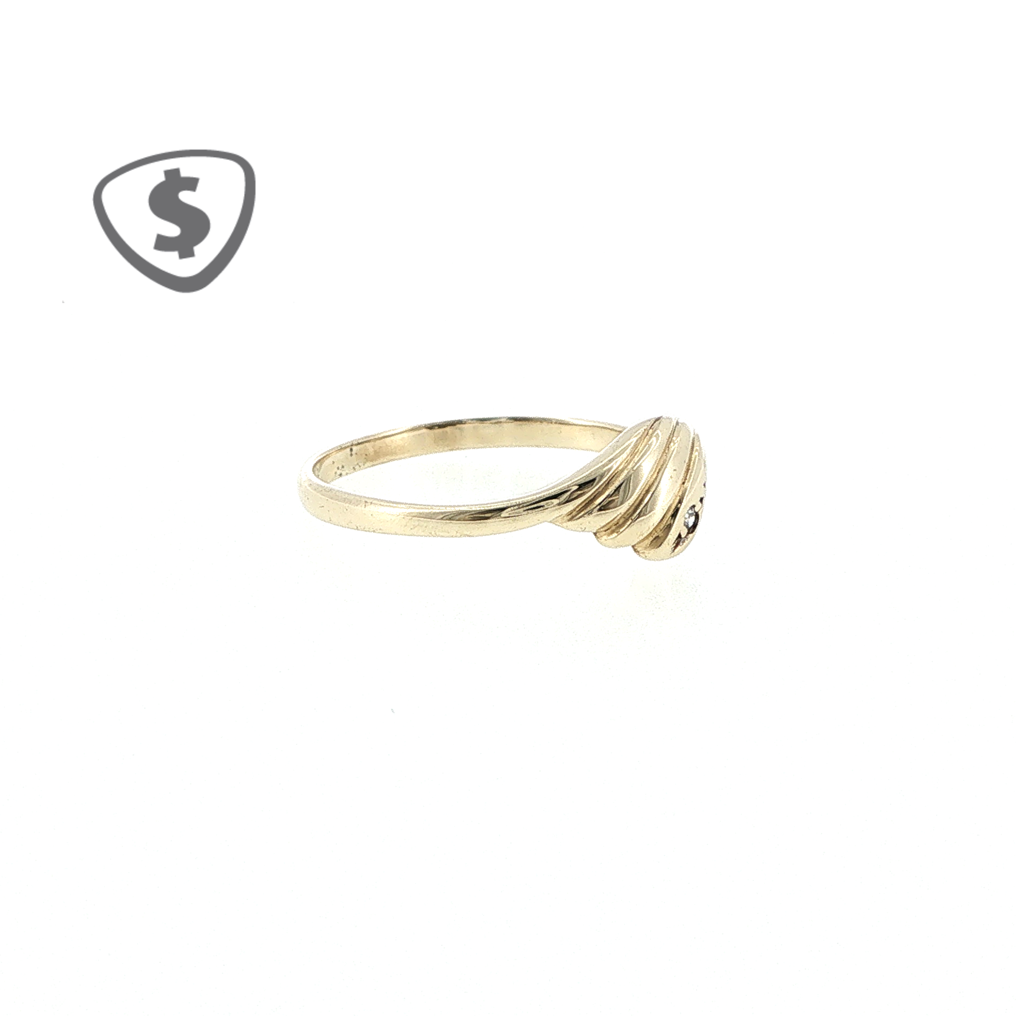 9ct Yellow Gold Wave Band Ring with Diamond
