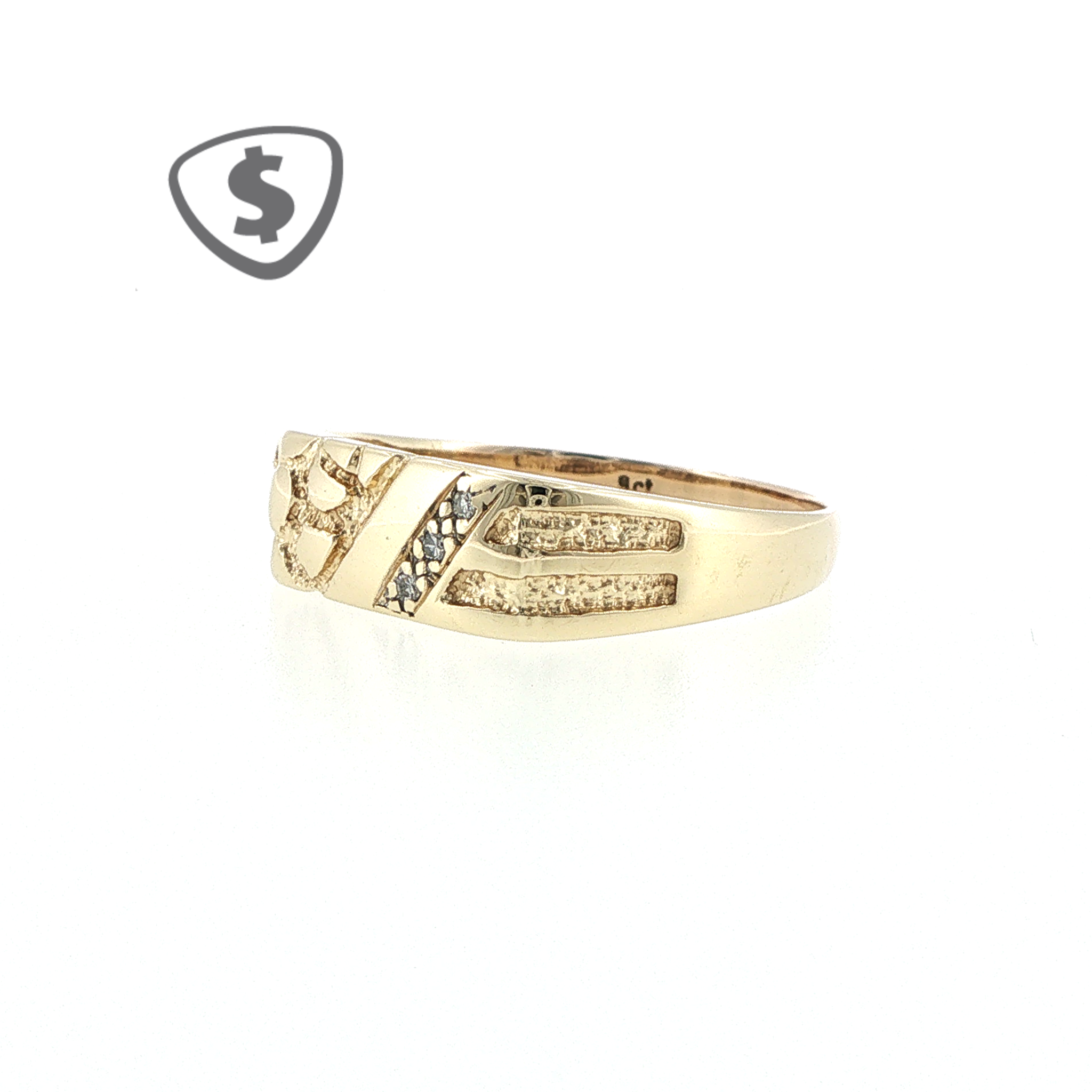 9ct Yellow Gold Signet Ring with Textured Shoulders