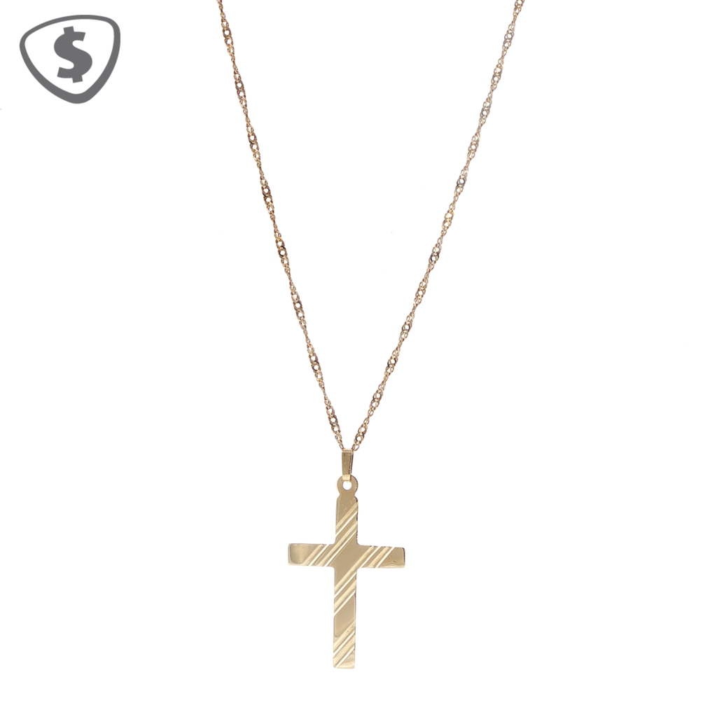 9ct Yellow Gold Etched Cross Pendant Necklace