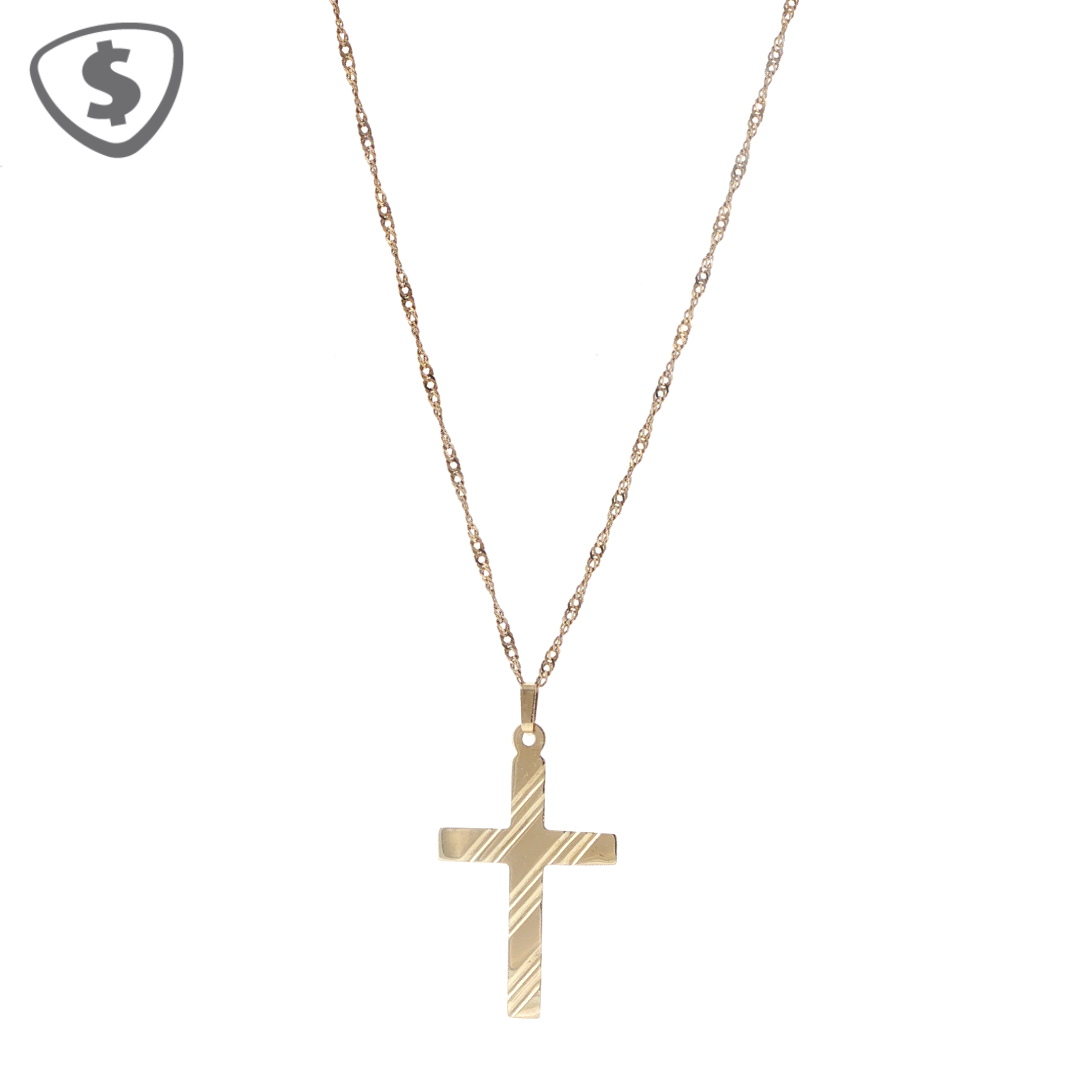 9ct Yellow Gold Etched Cross Pendant Necklace