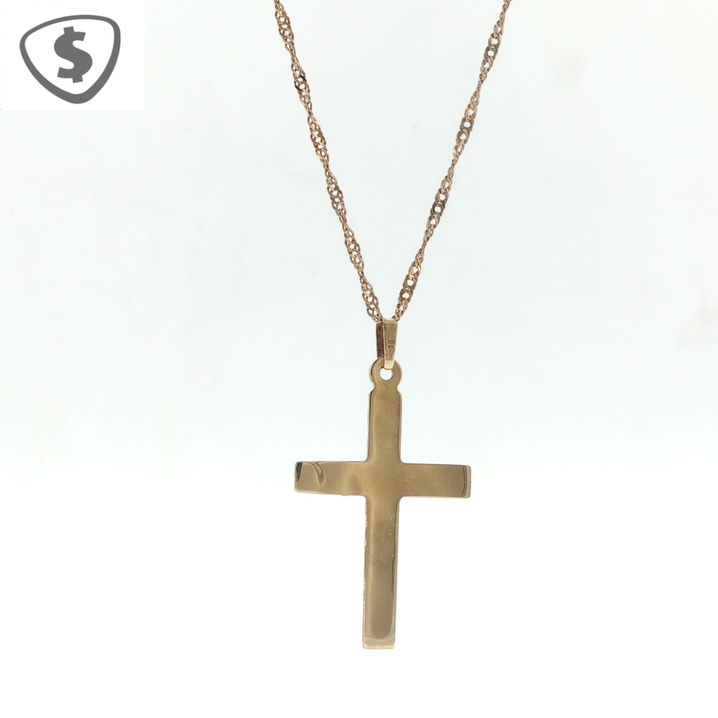 9ct Yellow Gold Etched Cross Pendant Necklace