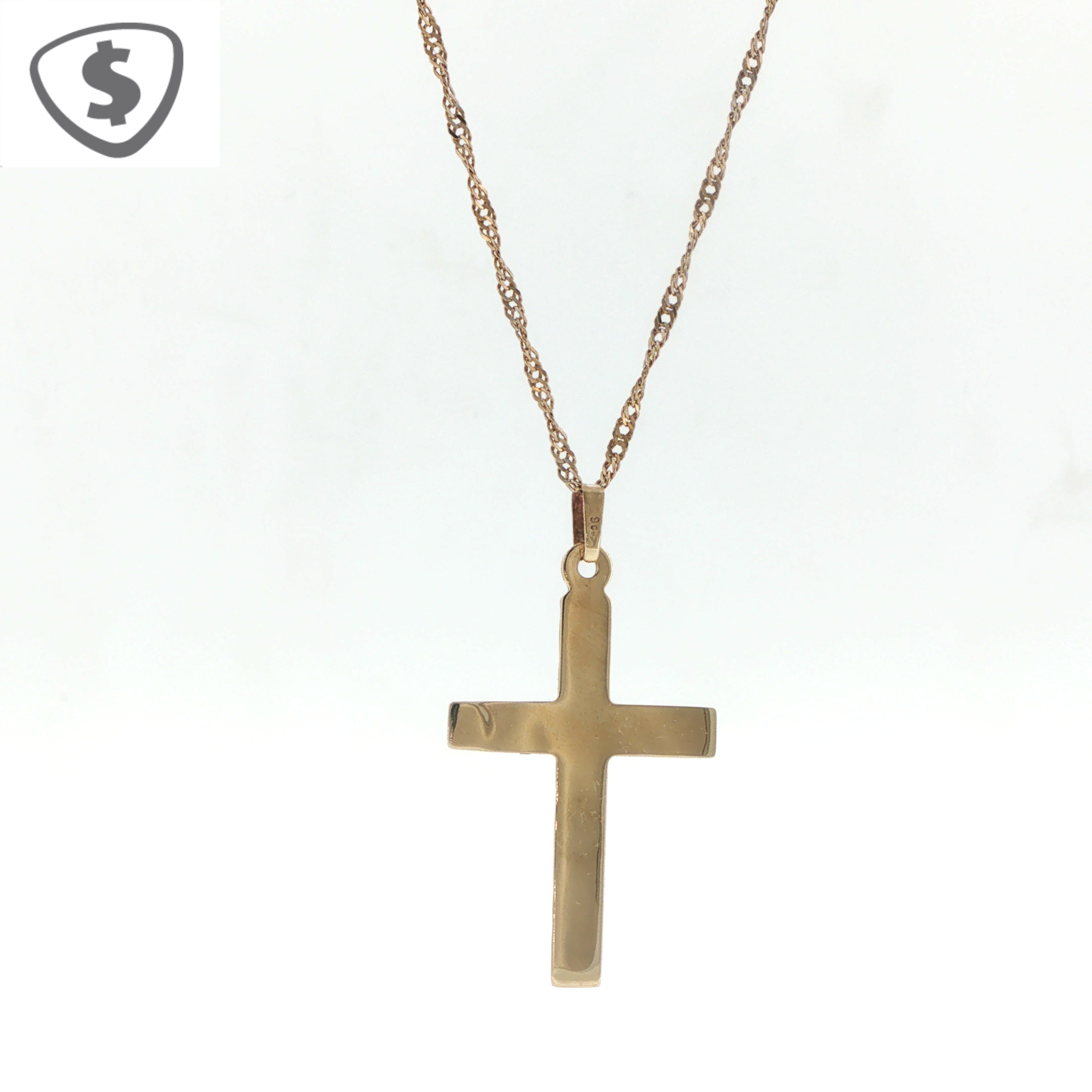 9ct Yellow Gold Etched Cross Pendant Necklace