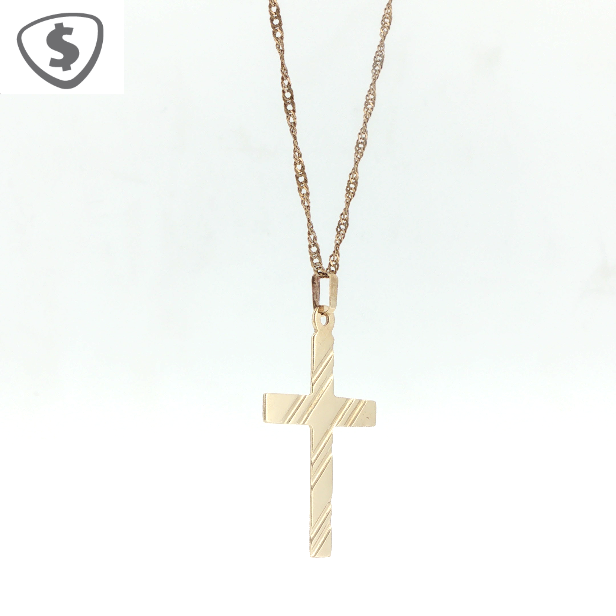 9ct Yellow Gold Etched Cross Pendant Necklace