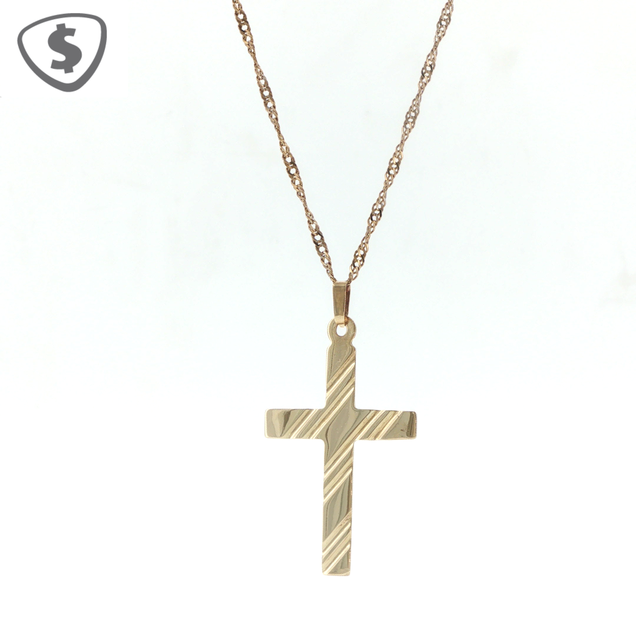 9ct Yellow Gold Etched Cross Pendant Necklace