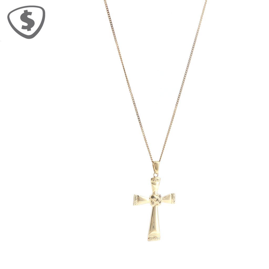 9ct Yellow Gold Flared Cross Pendant Necklace