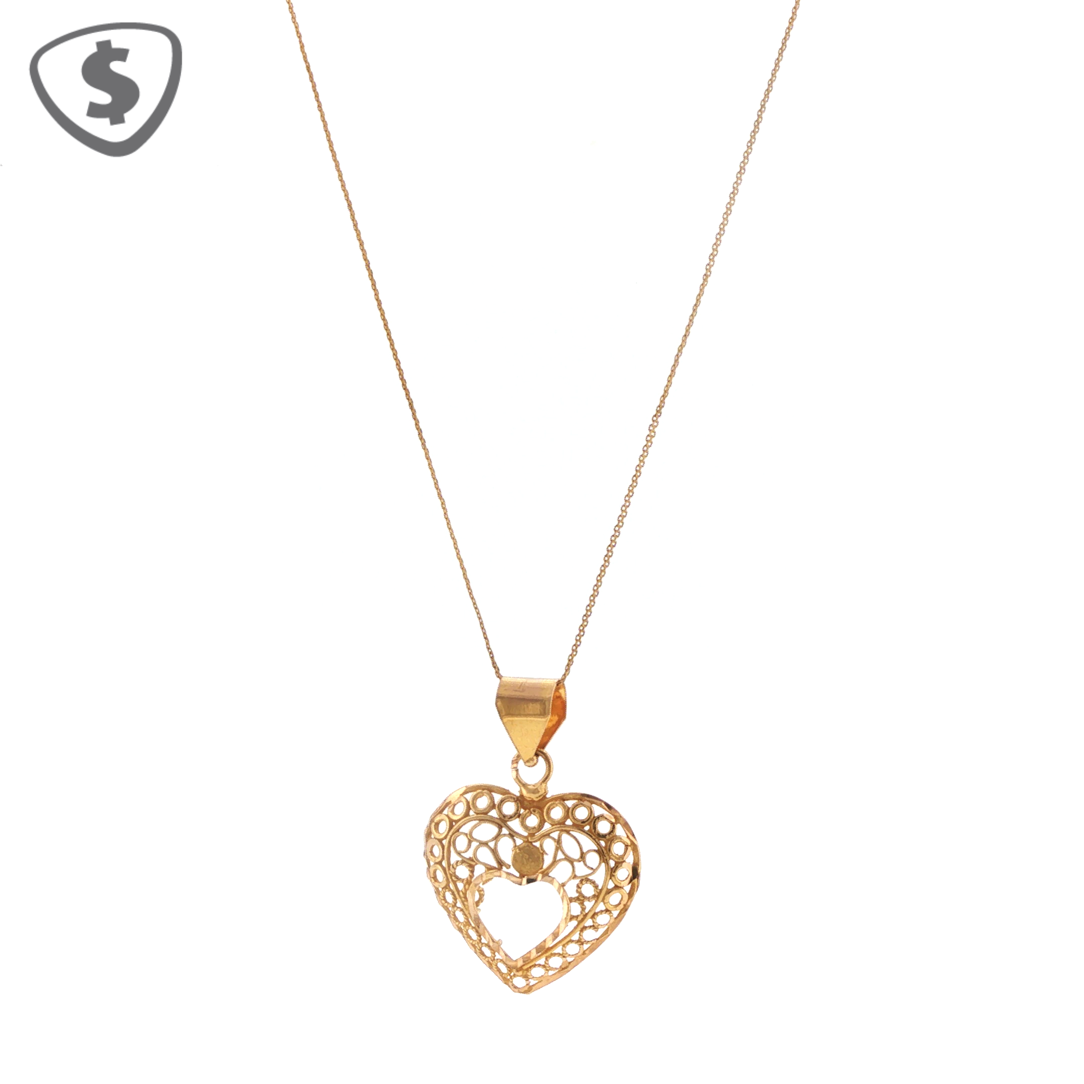 22ct Yellow Gold Filigree Heart Pendant Charm Necklace